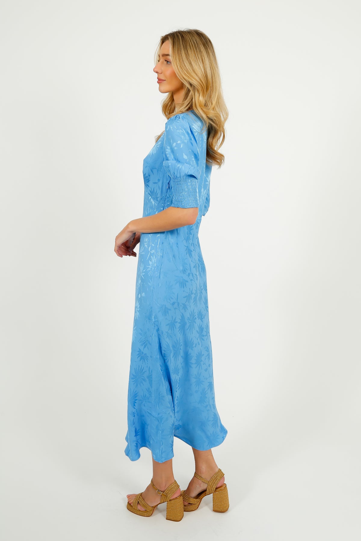 RIXO Zadie Dress in Daisy Jacquard Blue