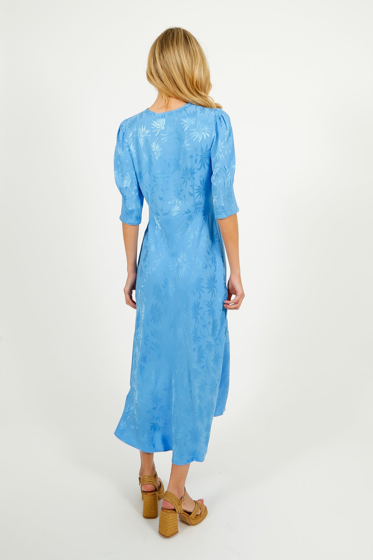 RIXO Zadie Dress in Daisy Jacquard Blue