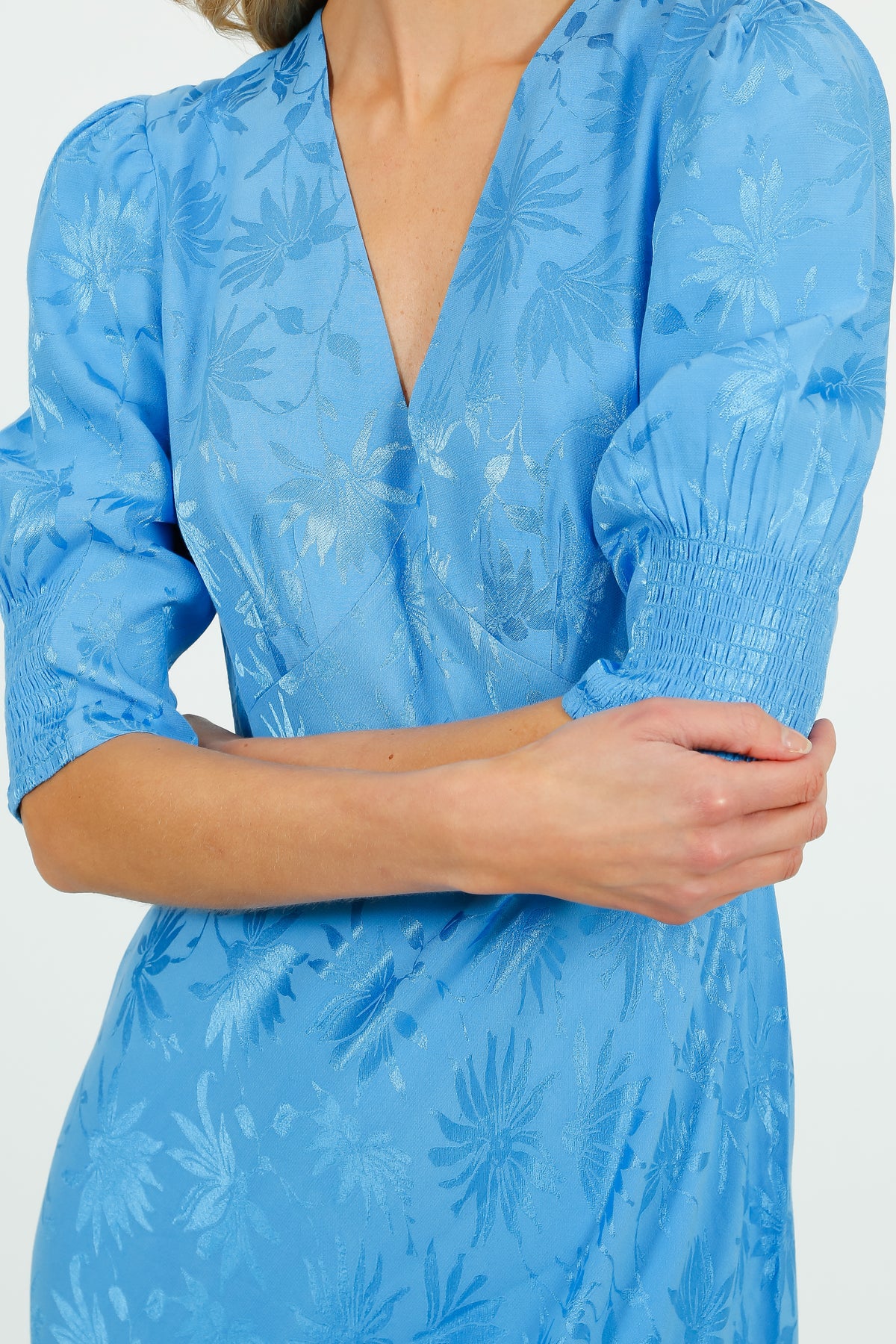 RIXO Zadie Dress in Daisy Jacquard Blue