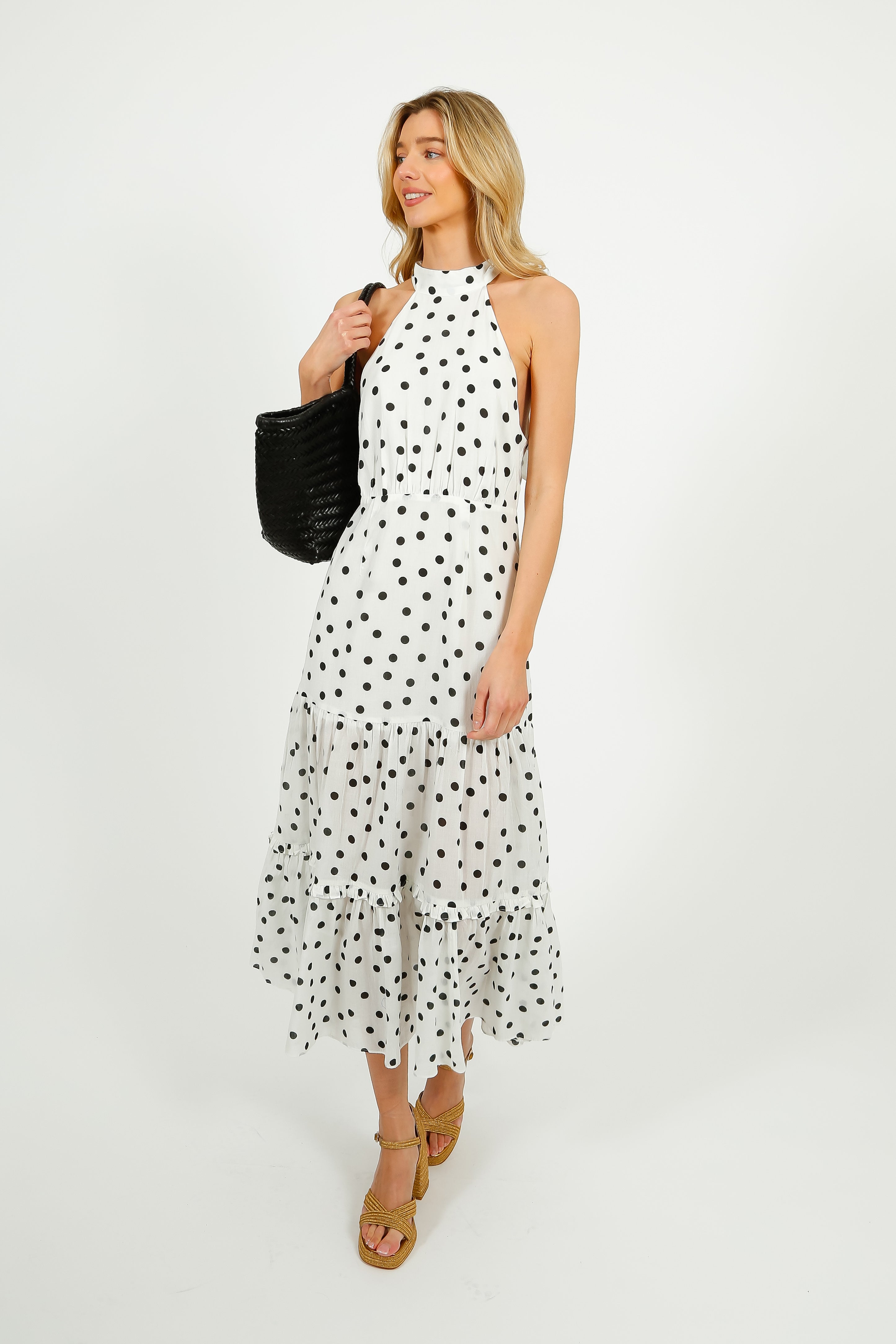 RIXO Eleanor Dress in Bohemia Spot Ivory