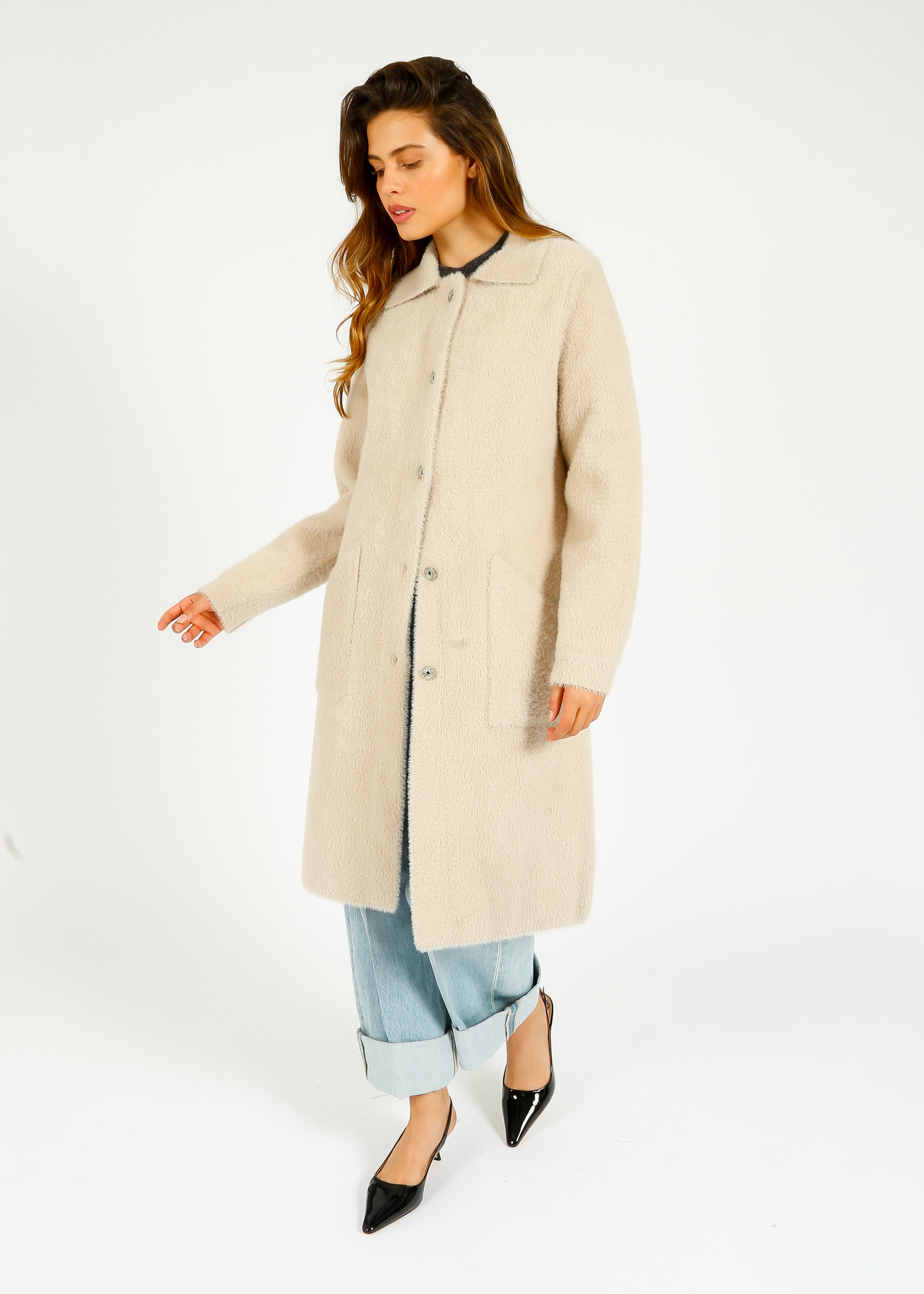 R&P Elda Long Cardicoat in Stone