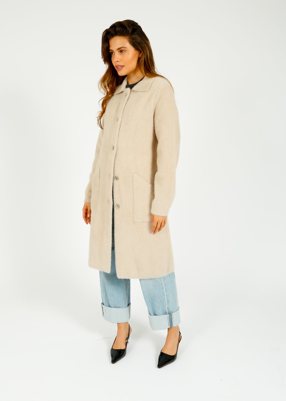 R&P Elda Long Cardicoat in Stone