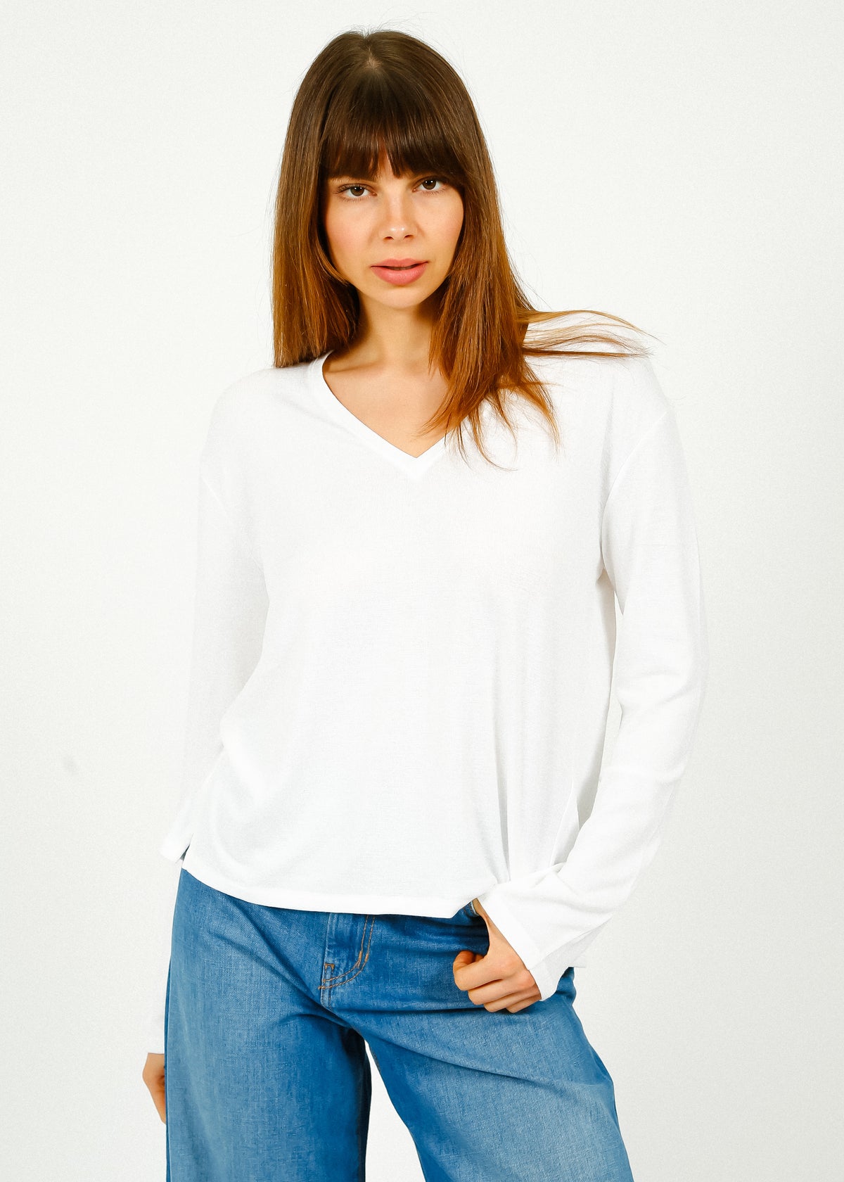 Rag & Bone The Knit Vee LS in White