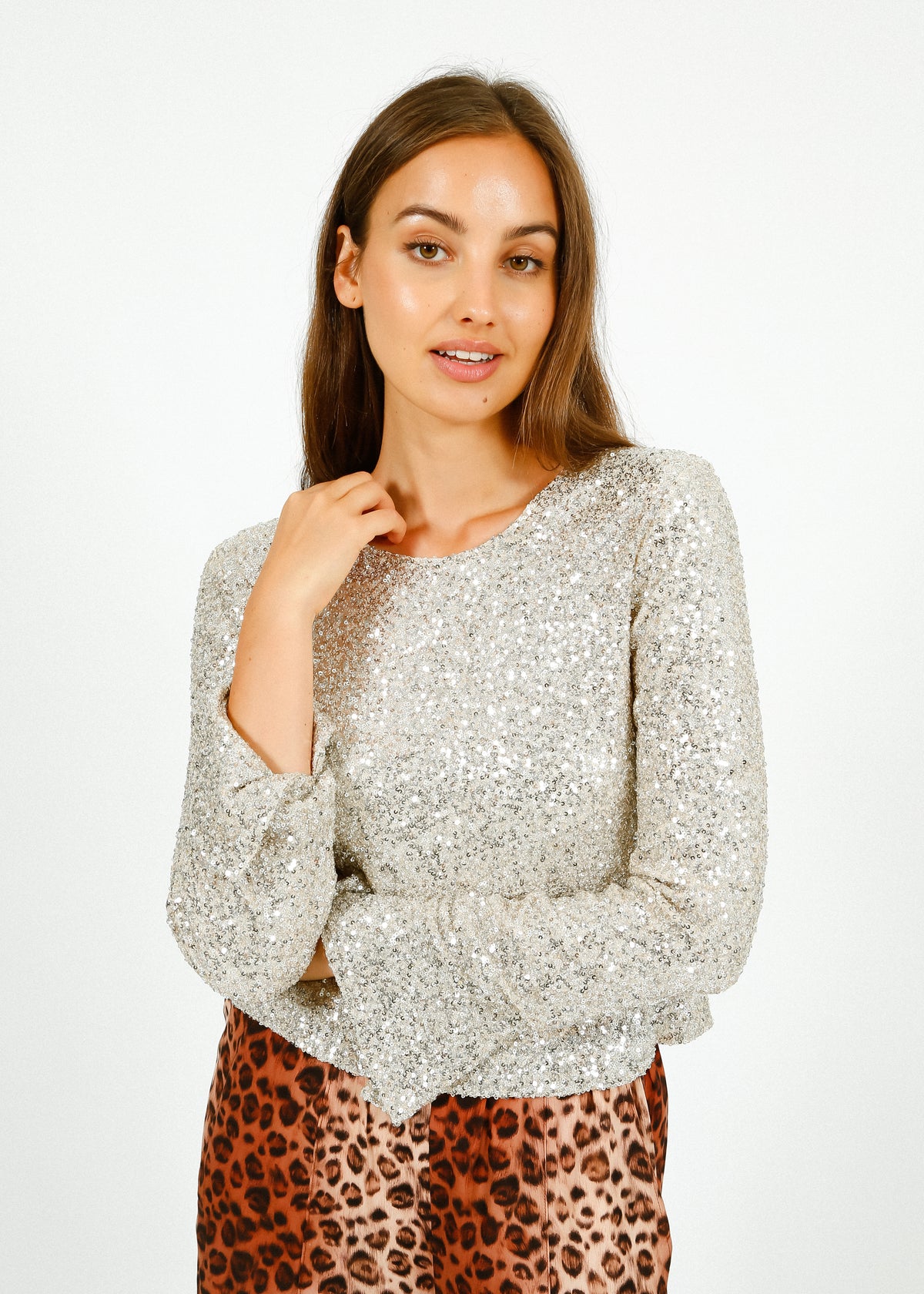 Primrose Park Marni Top in Silver Sequin