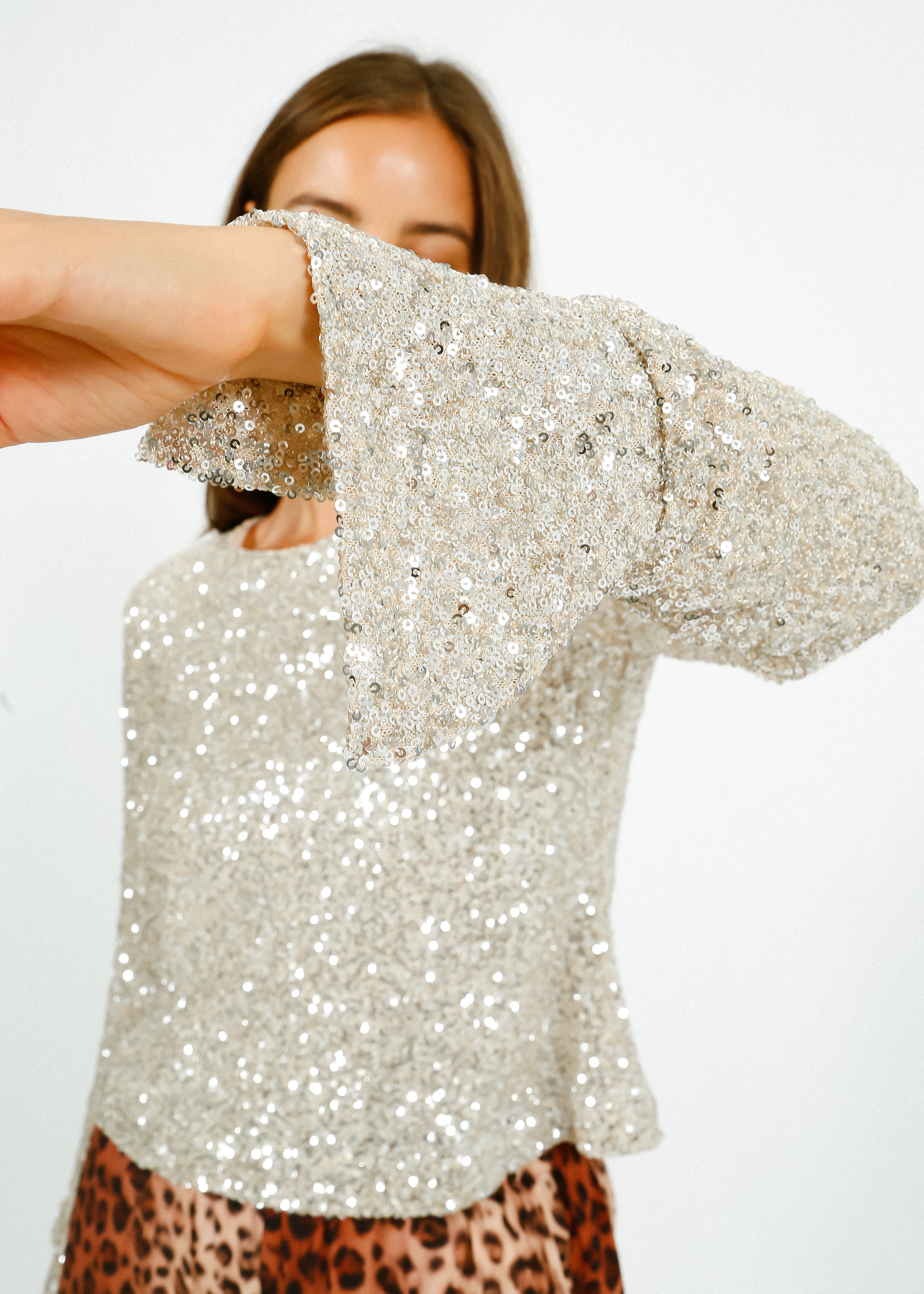 Primrose Park Marni Top in Silver Sequin