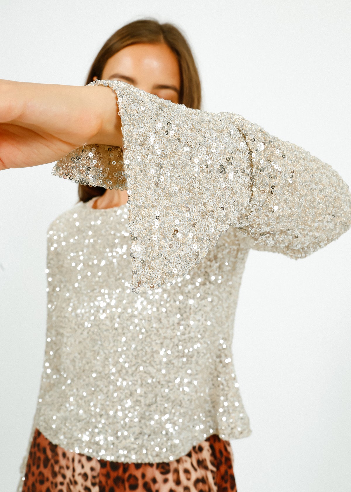 Primrose Park Marni Top in Silver Sequin