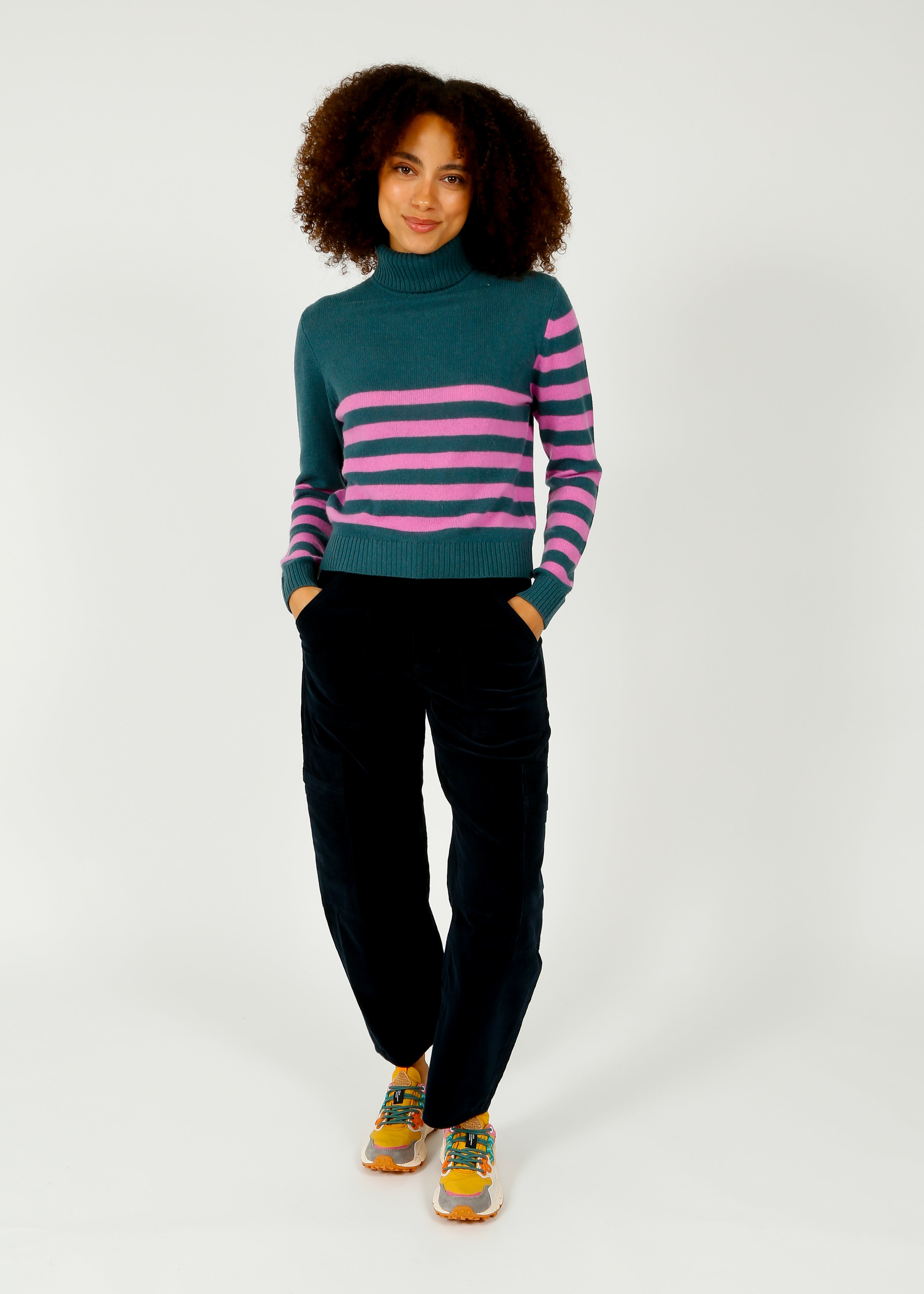 JU Invert Stripe Roll Crew in Jasper, Bubblegum