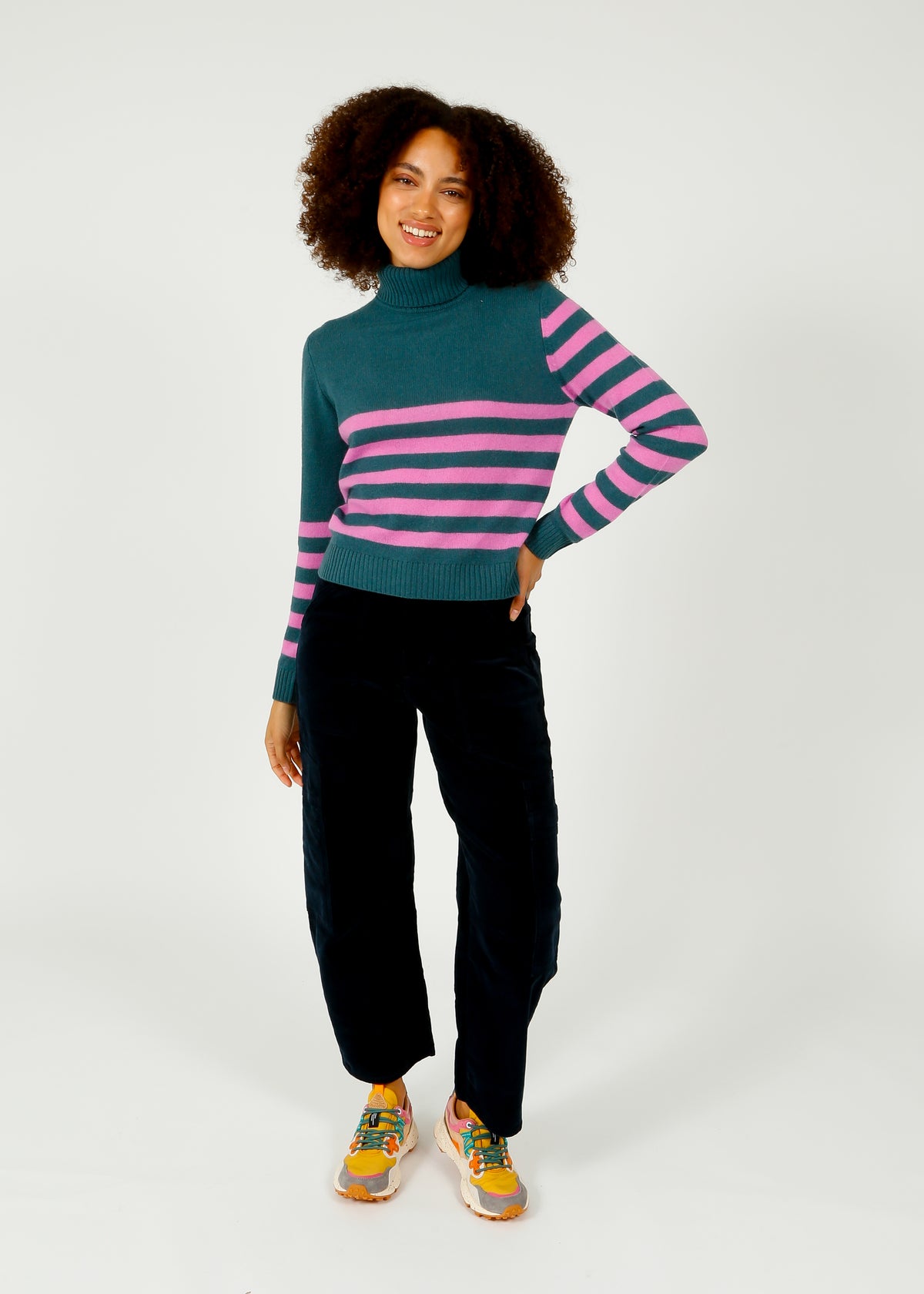 JU Invert Stripe Roll Crew in Jasper, Bubblegum