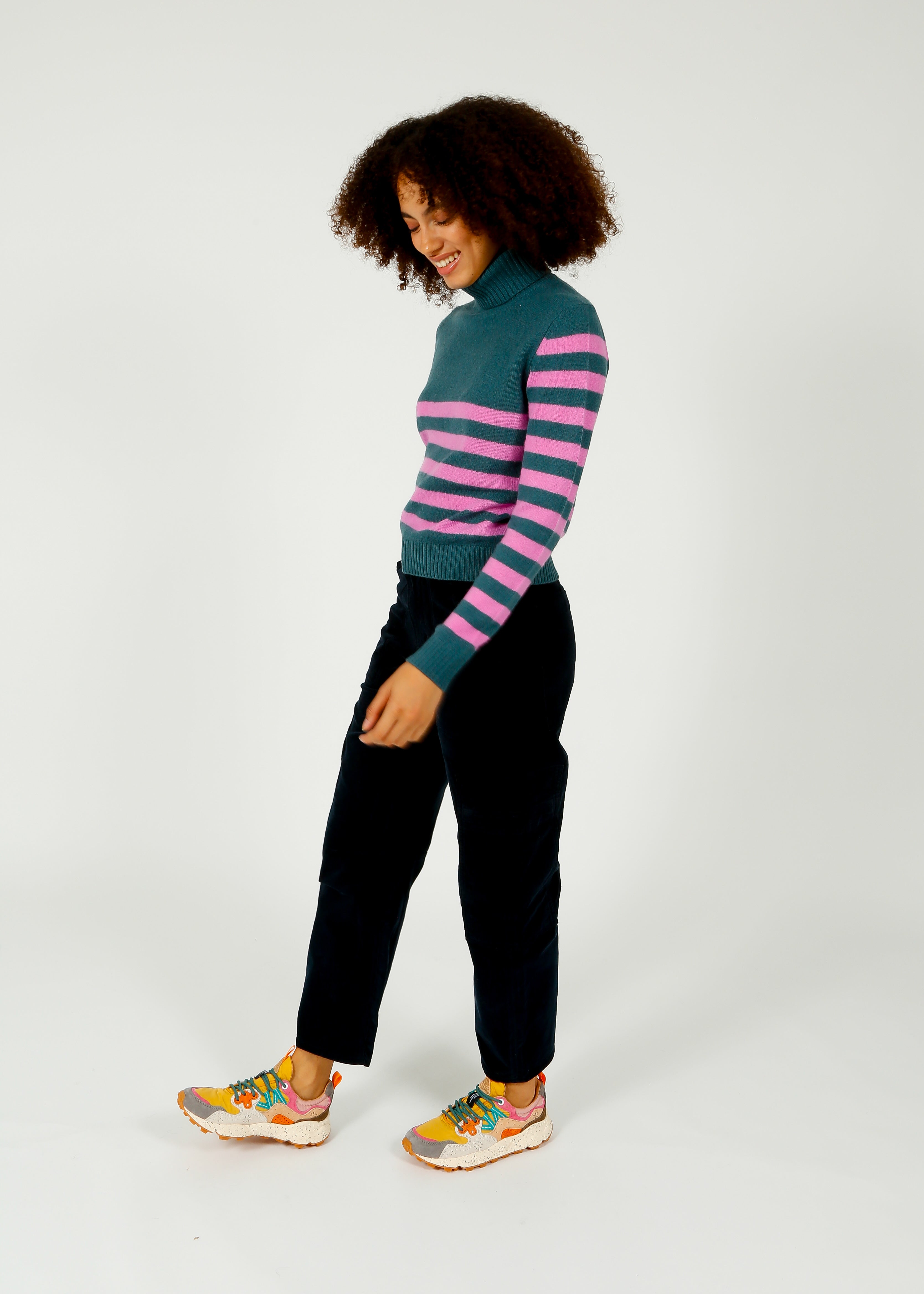 JU Invert Stripe Roll Crew in Jasper, Bubblegum