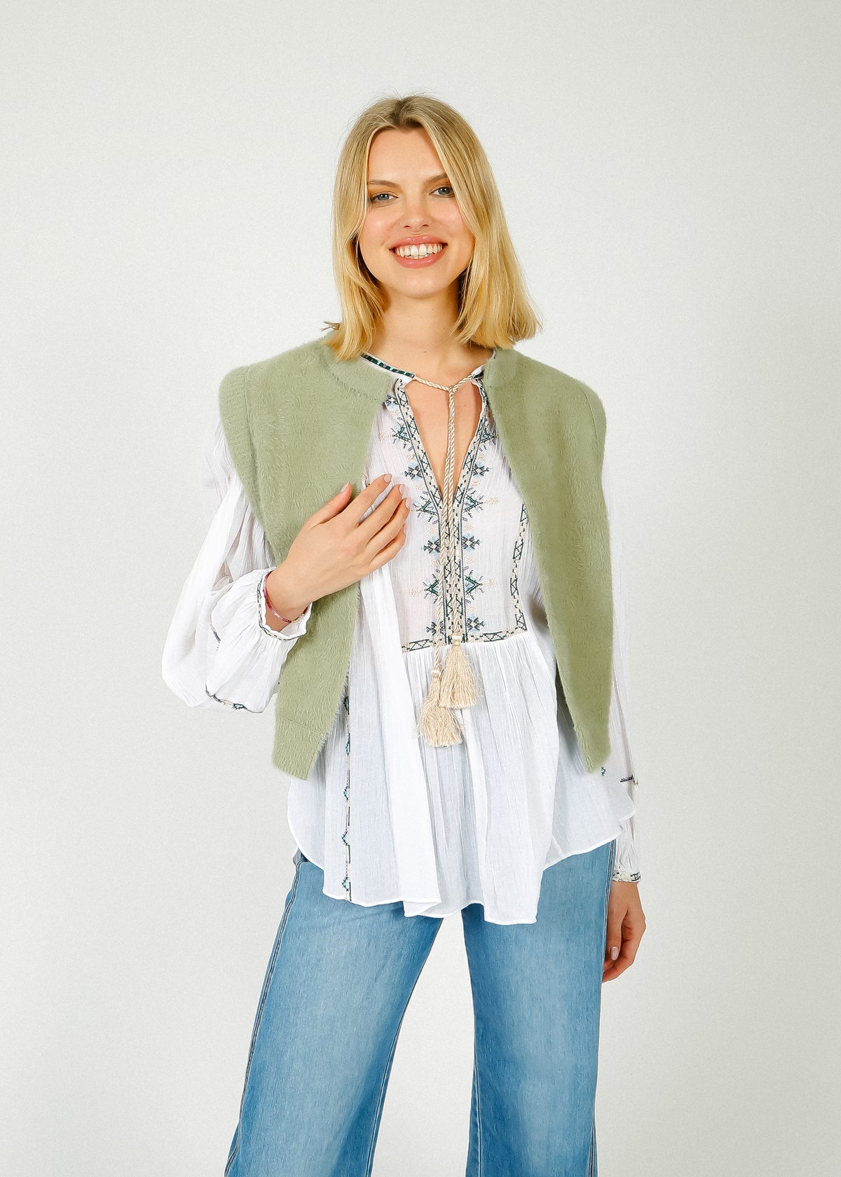R&P Elona Short Waistcoat in Sea Moss