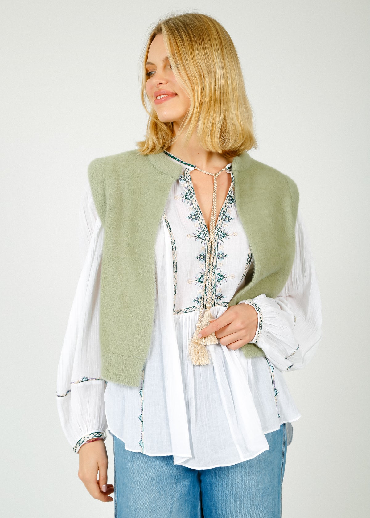 R&P Elona Short Waistcoat in Sea Moss