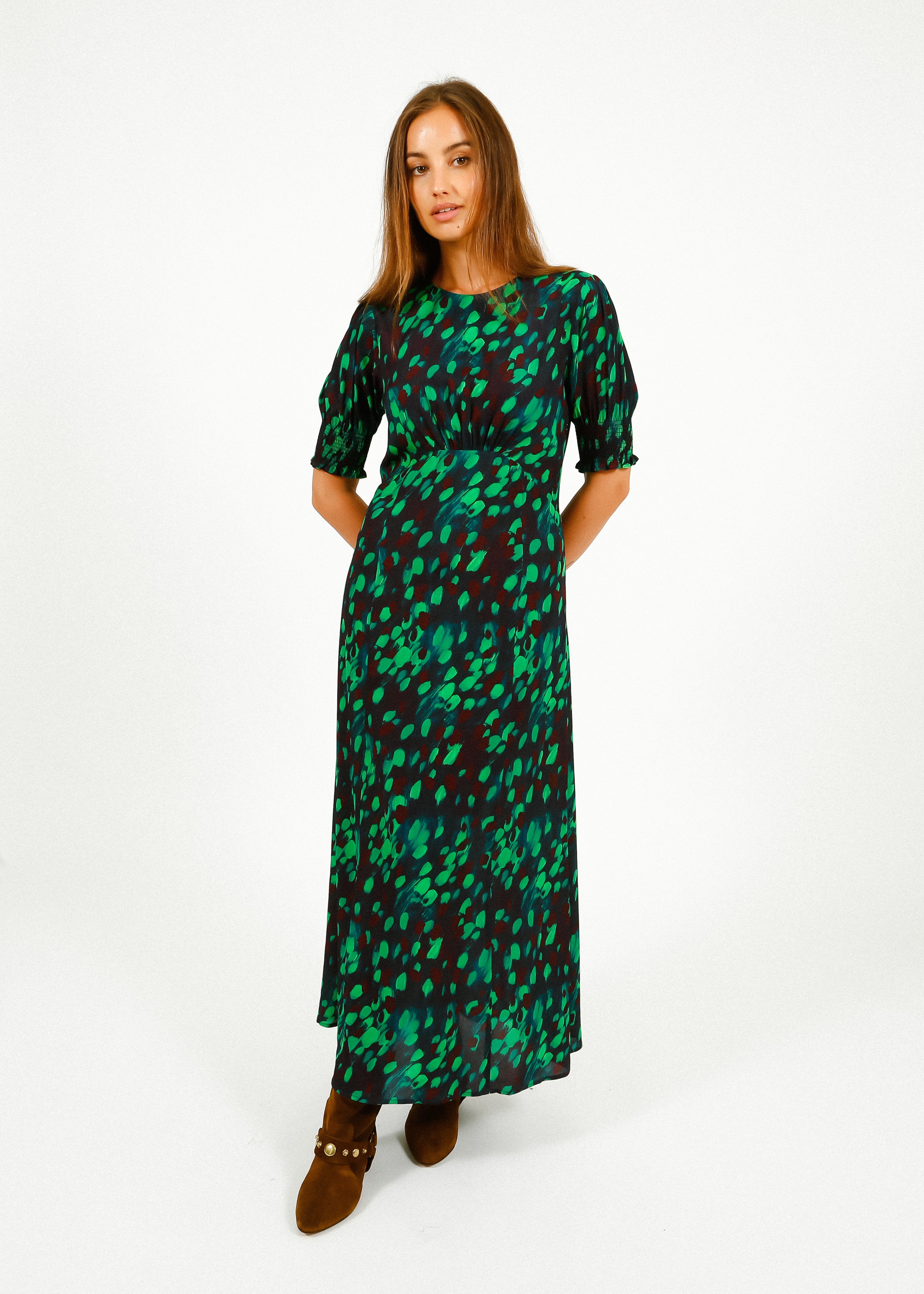 Primrose Park Dani Dress in Brushstroke Green