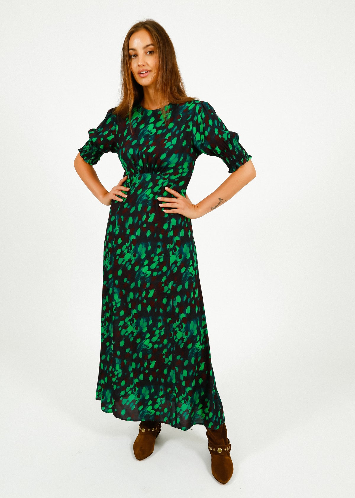 Primrose Park Dani Dress in Brushstroke Green