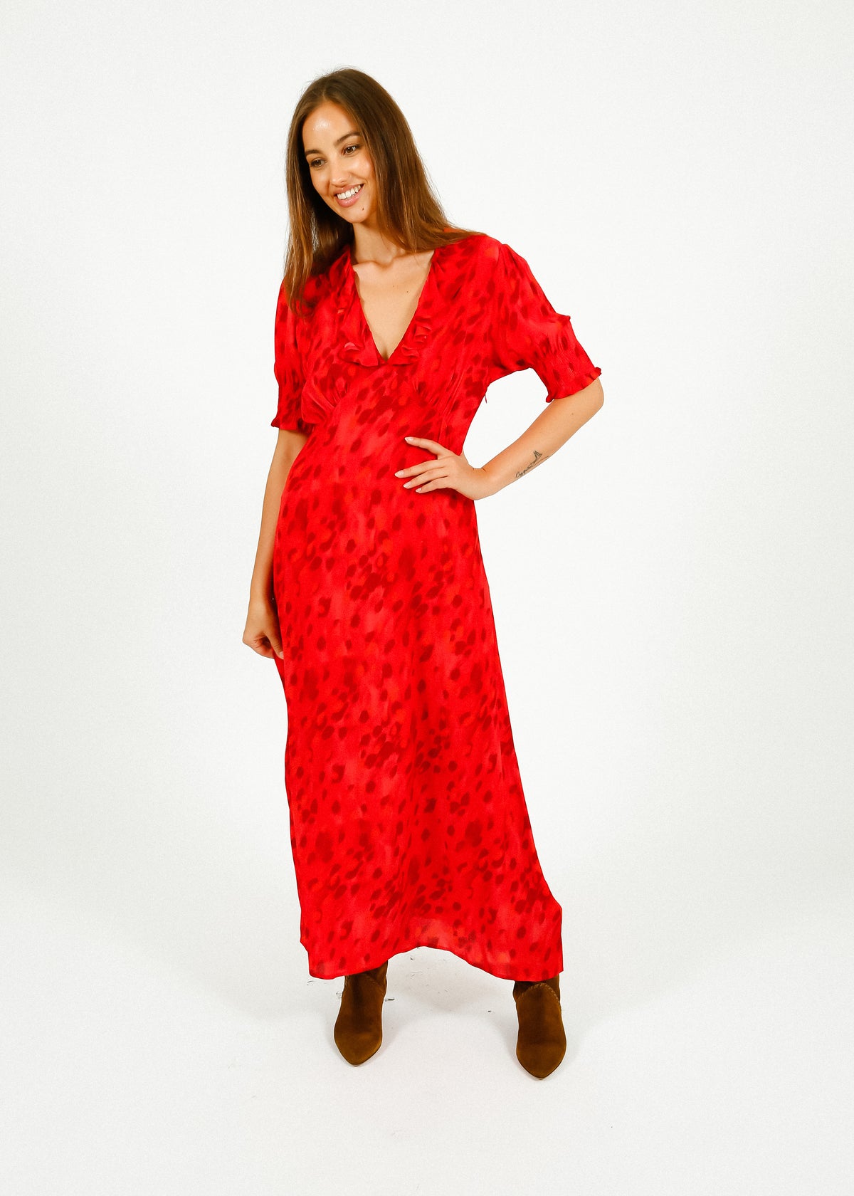 Primrose Park Dolly Dress in Brushwork Red
