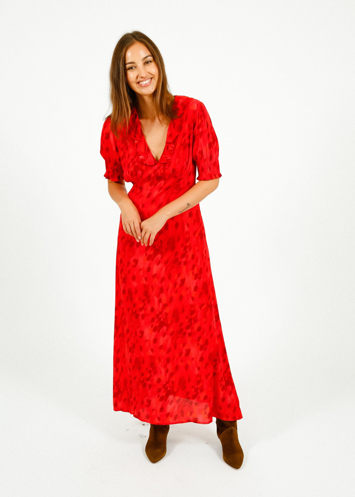 Primrose Park Dolly Dress in Brushwork Red