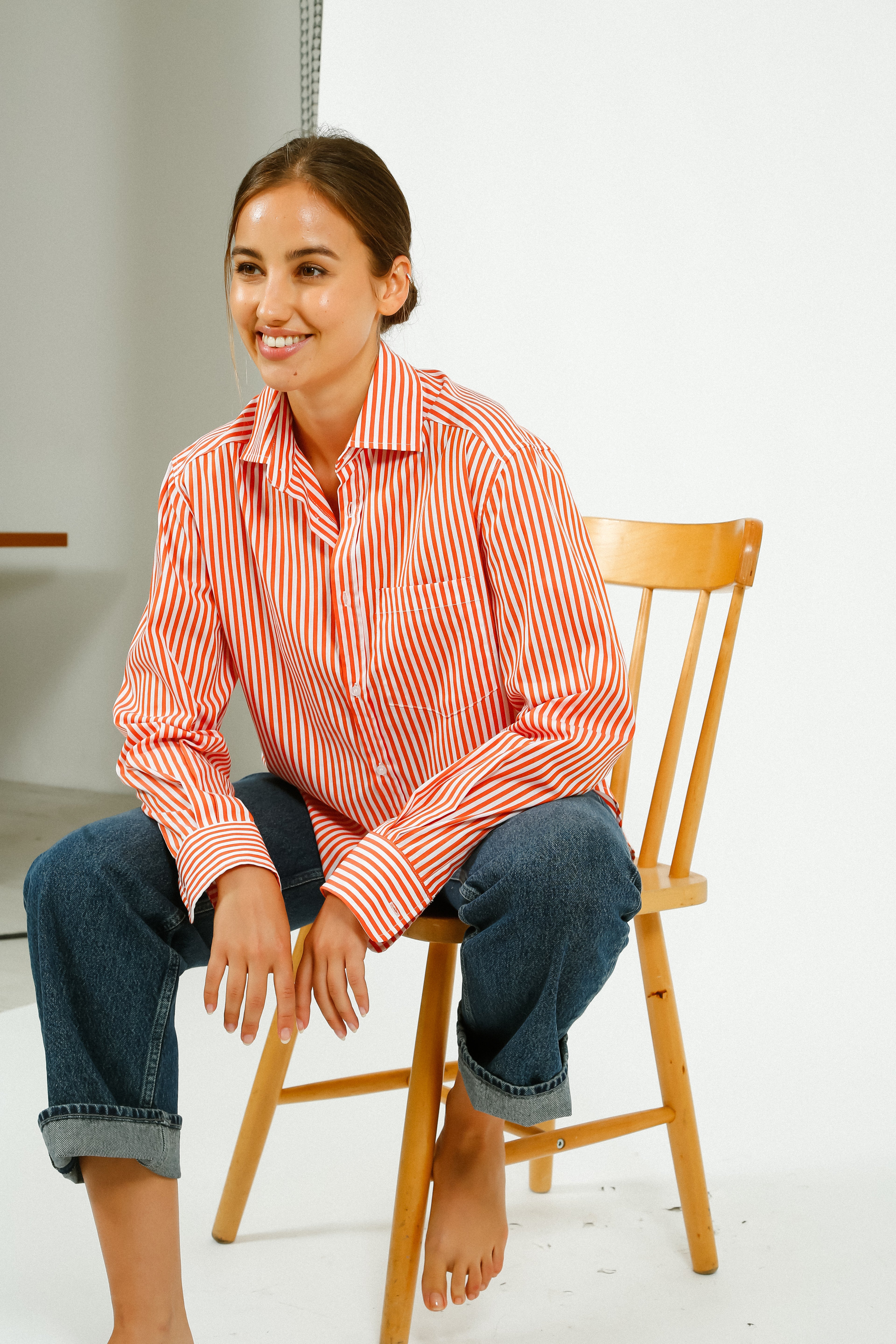 PARK Classic Shirt in Orange, White Stripe