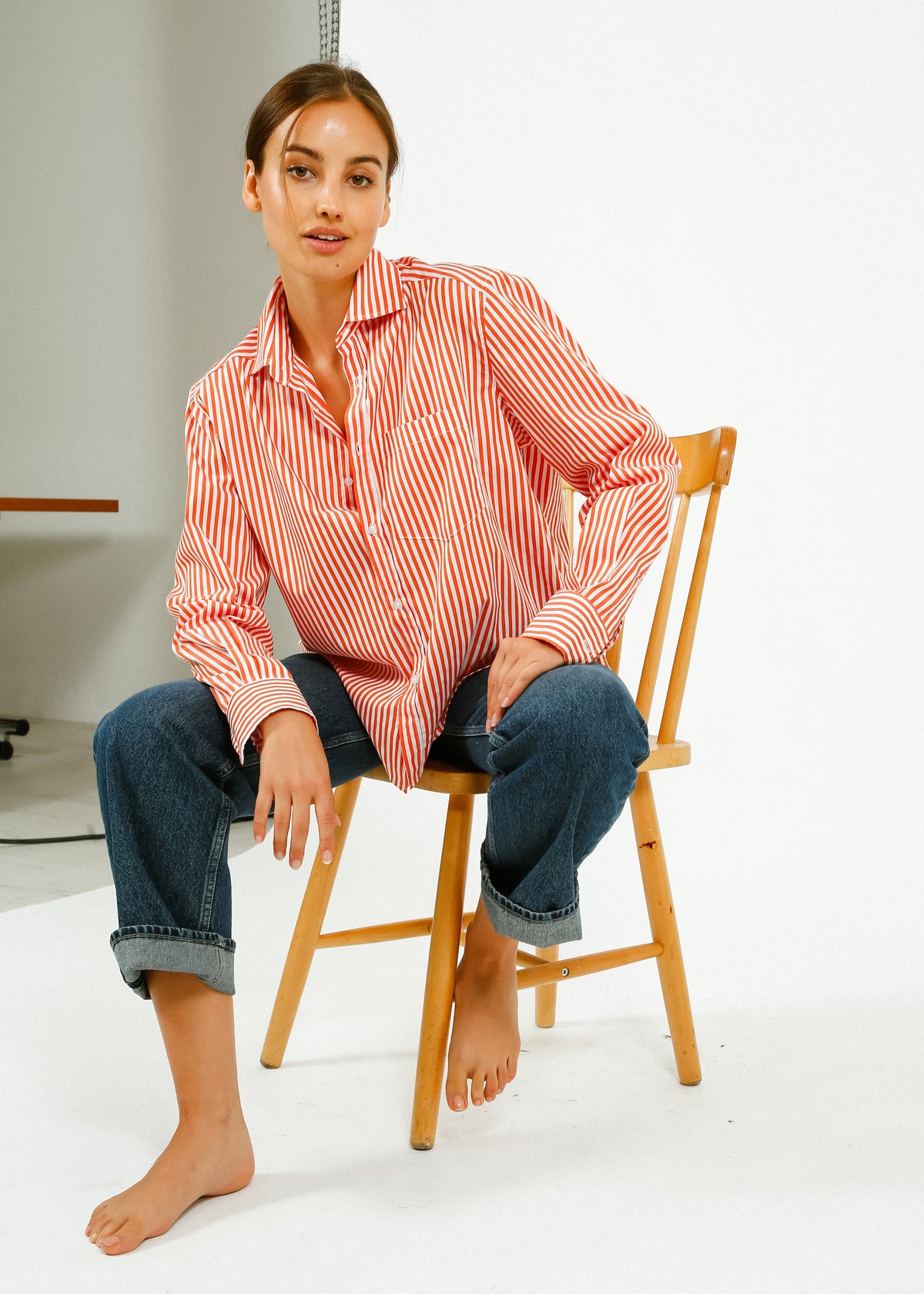 PARK Classic Shirt in Orange, White Stripe