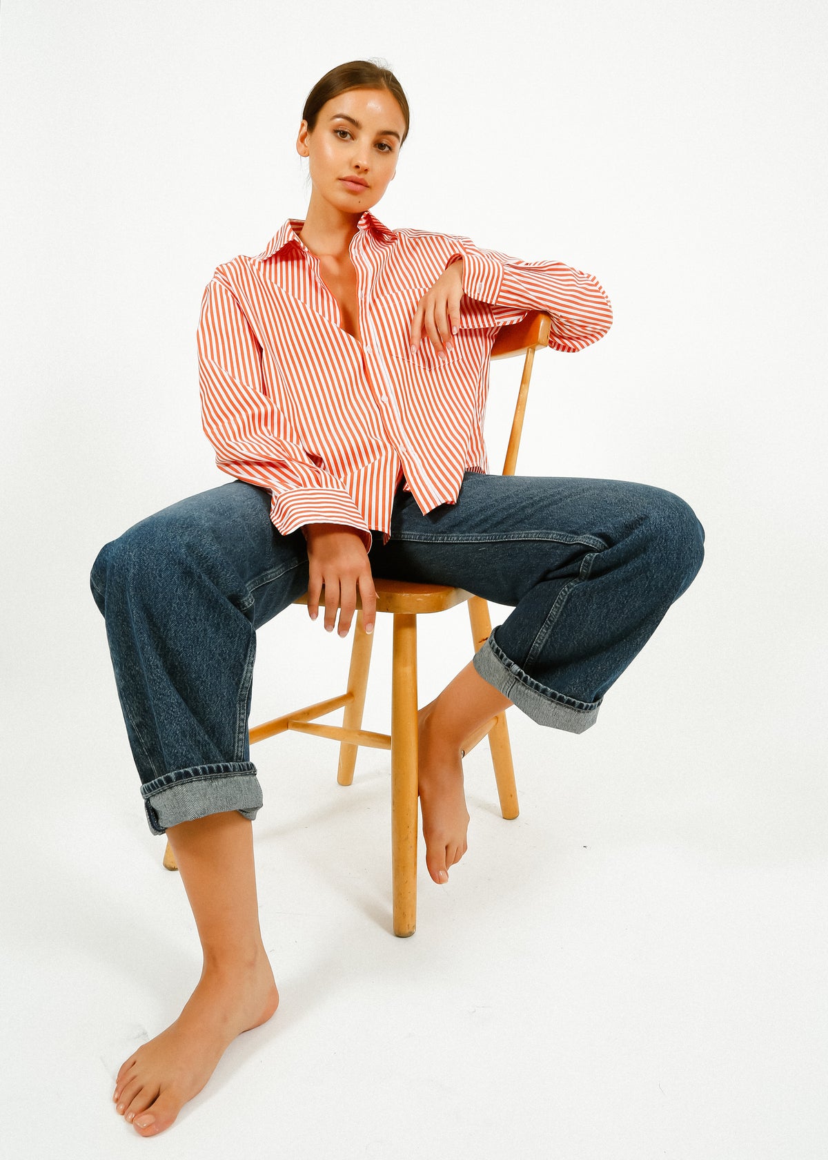 PARK Classic Shirt in Orange, White Stripe
