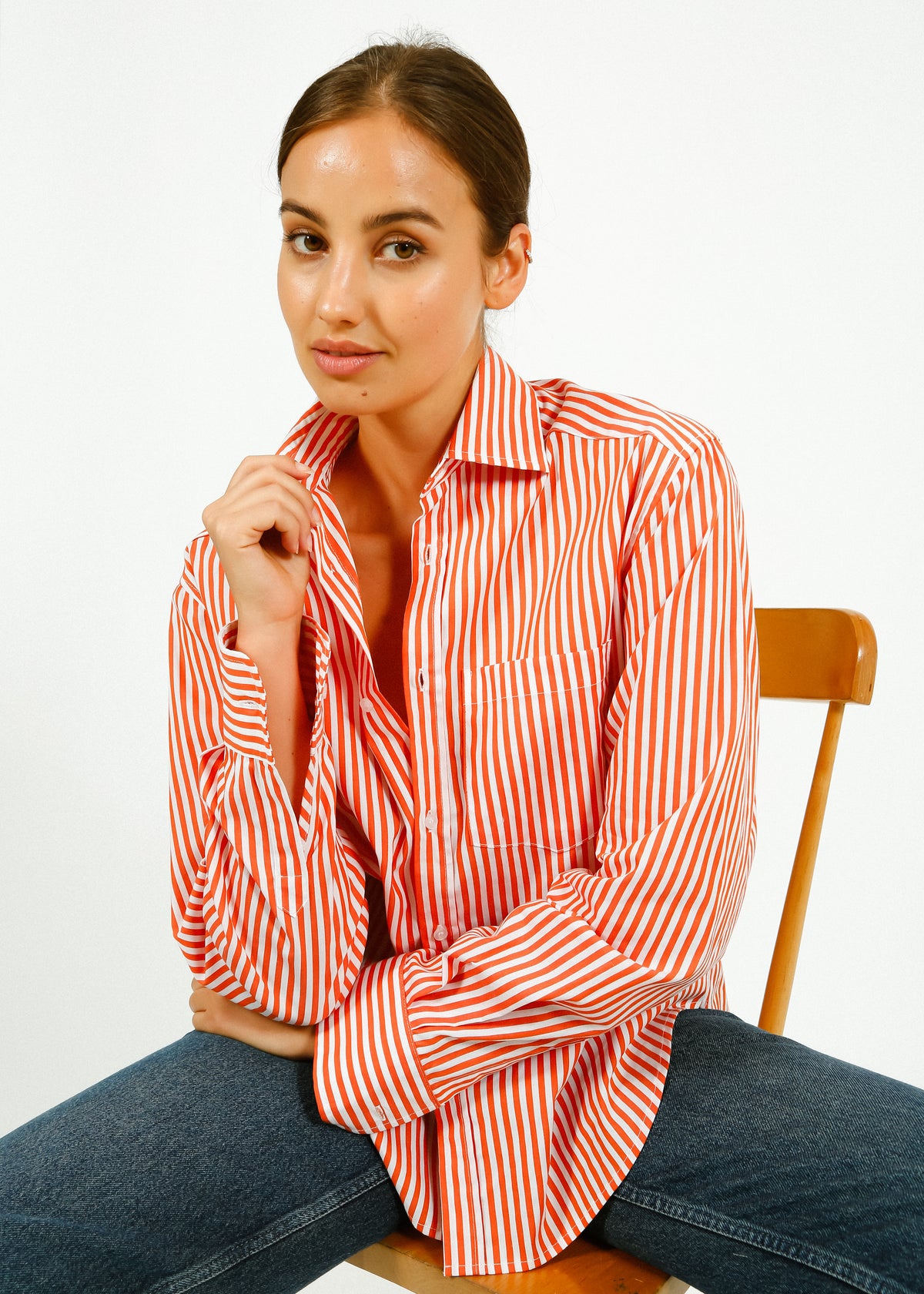 PARK Classic Shirt in Orange, White Stripe