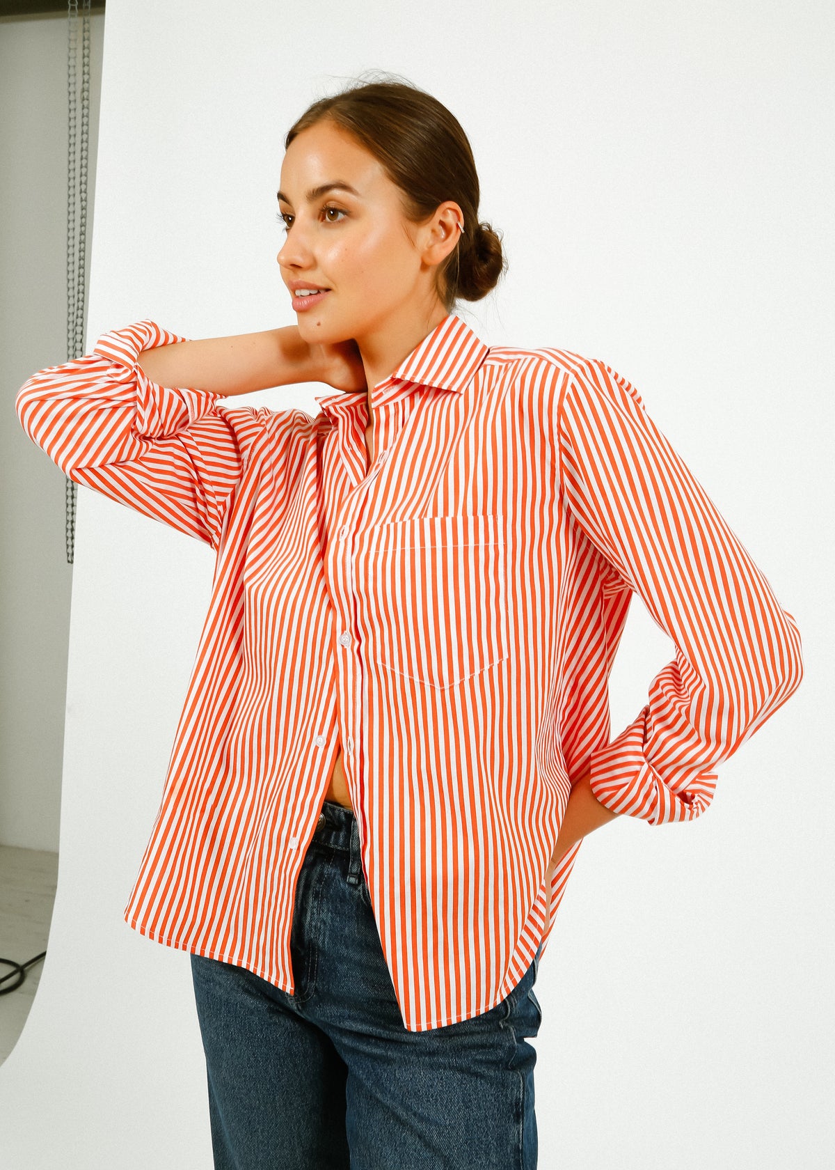 PARK Classic Shirt in Orange, White Stripe