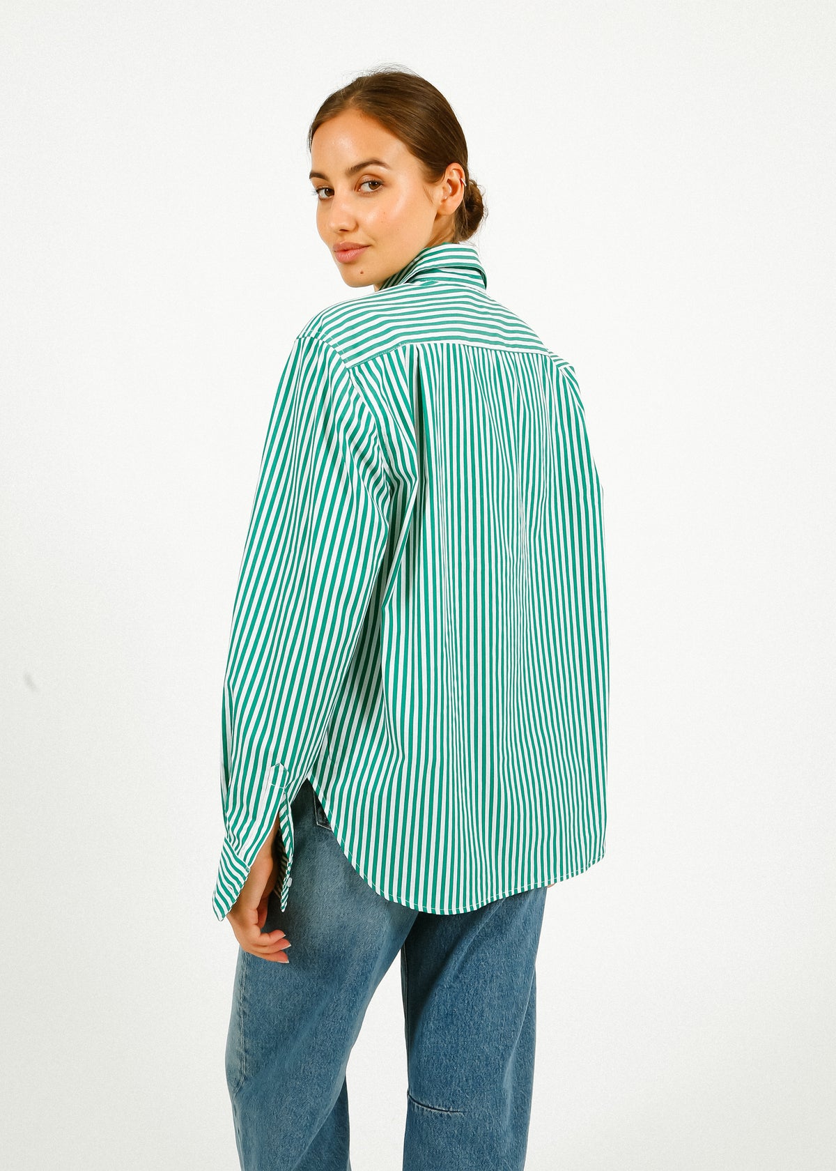 PARK Classic Shirt in Green, White Stripe