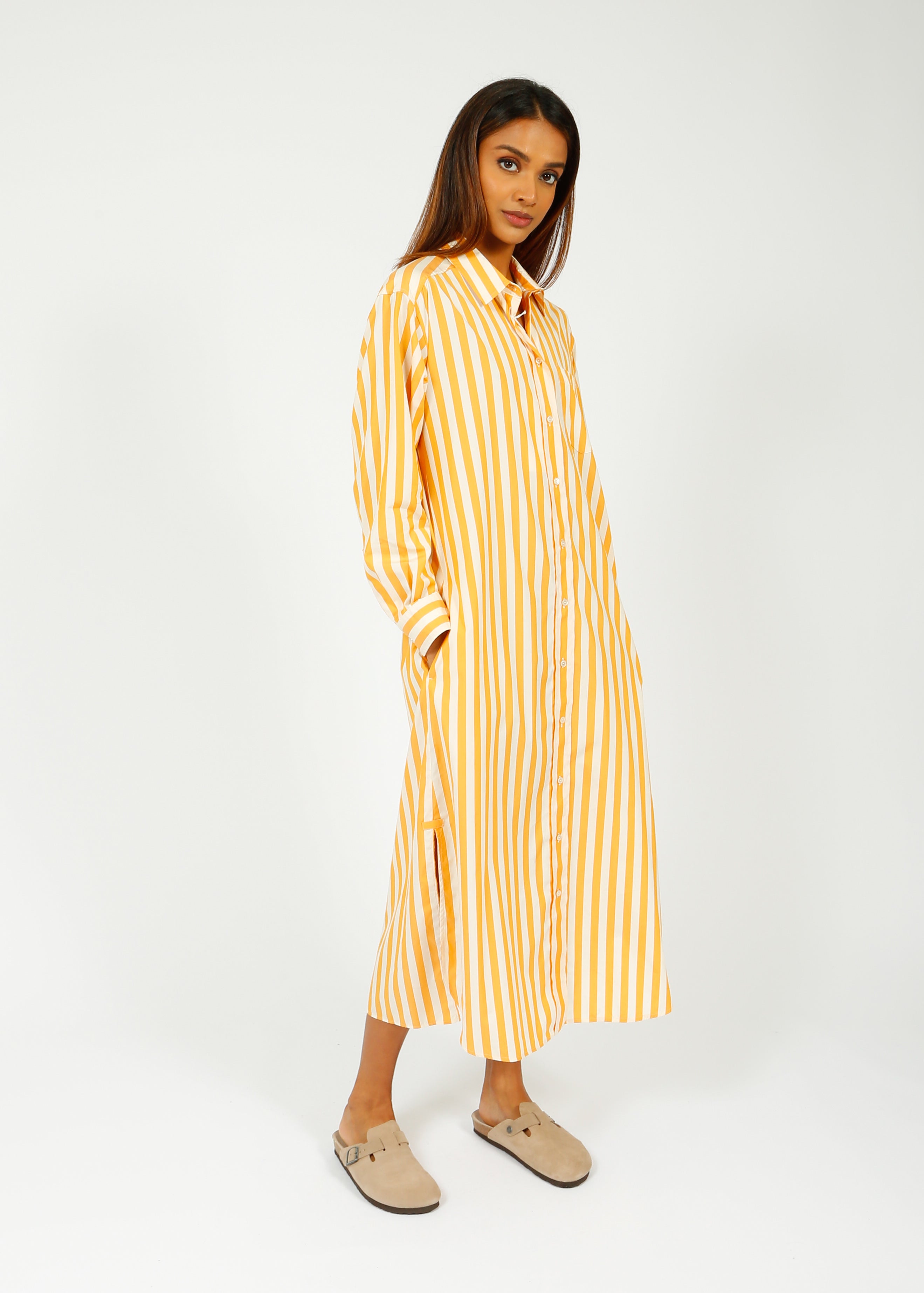 MM Falasco Shirt Dress in Ochre Stripe