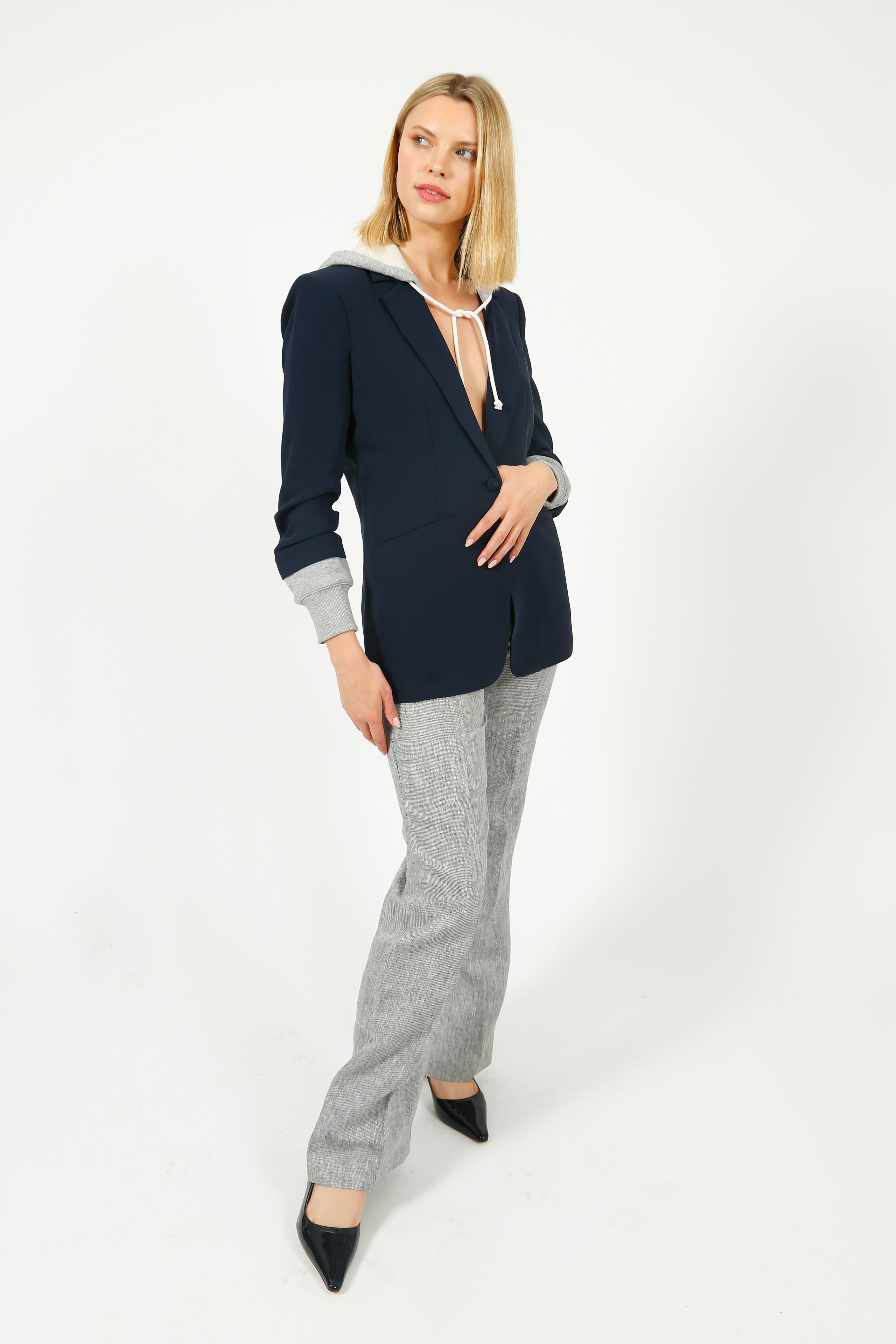 Bella Freud Slim Kim Linen Trouser in Dappled Grey