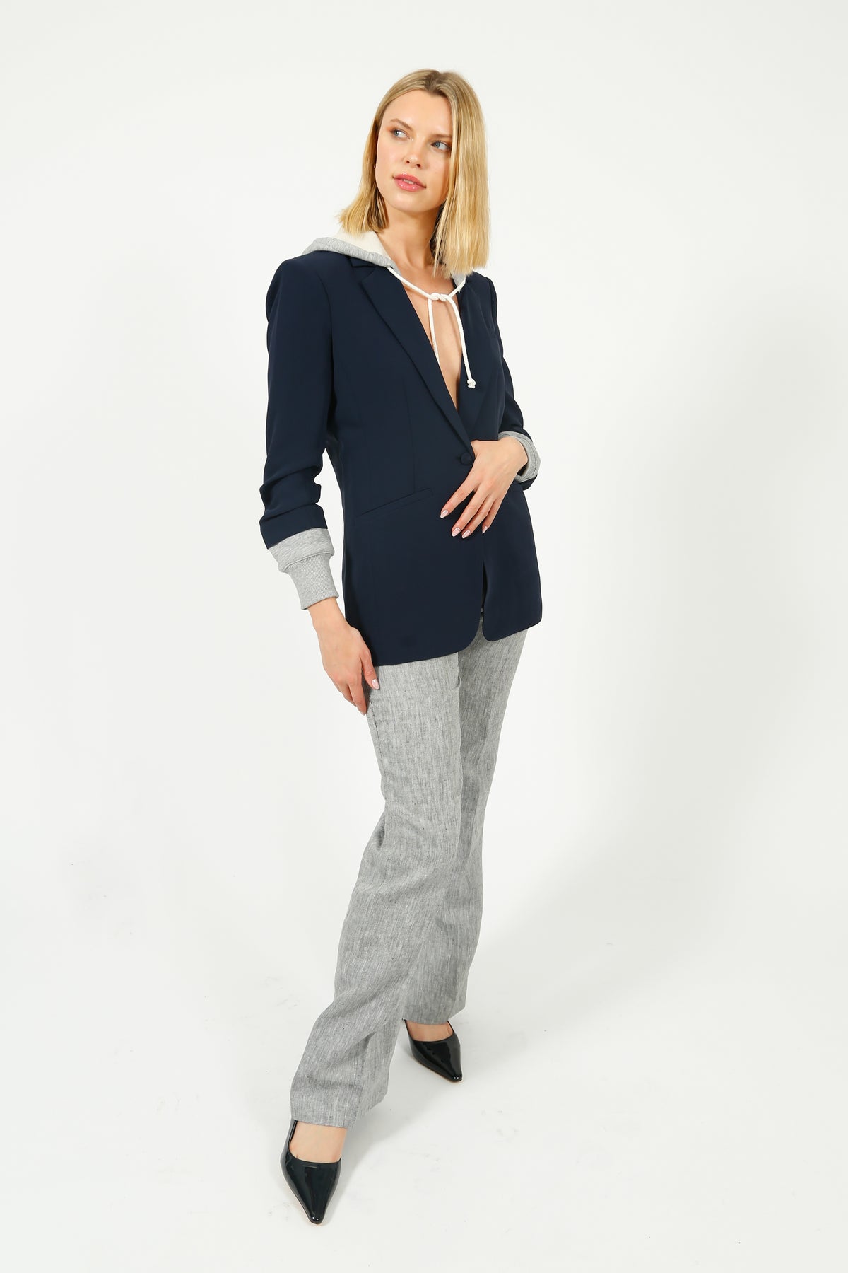 Bella Freud Slim Kim Linen Trouser in Dappled Grey