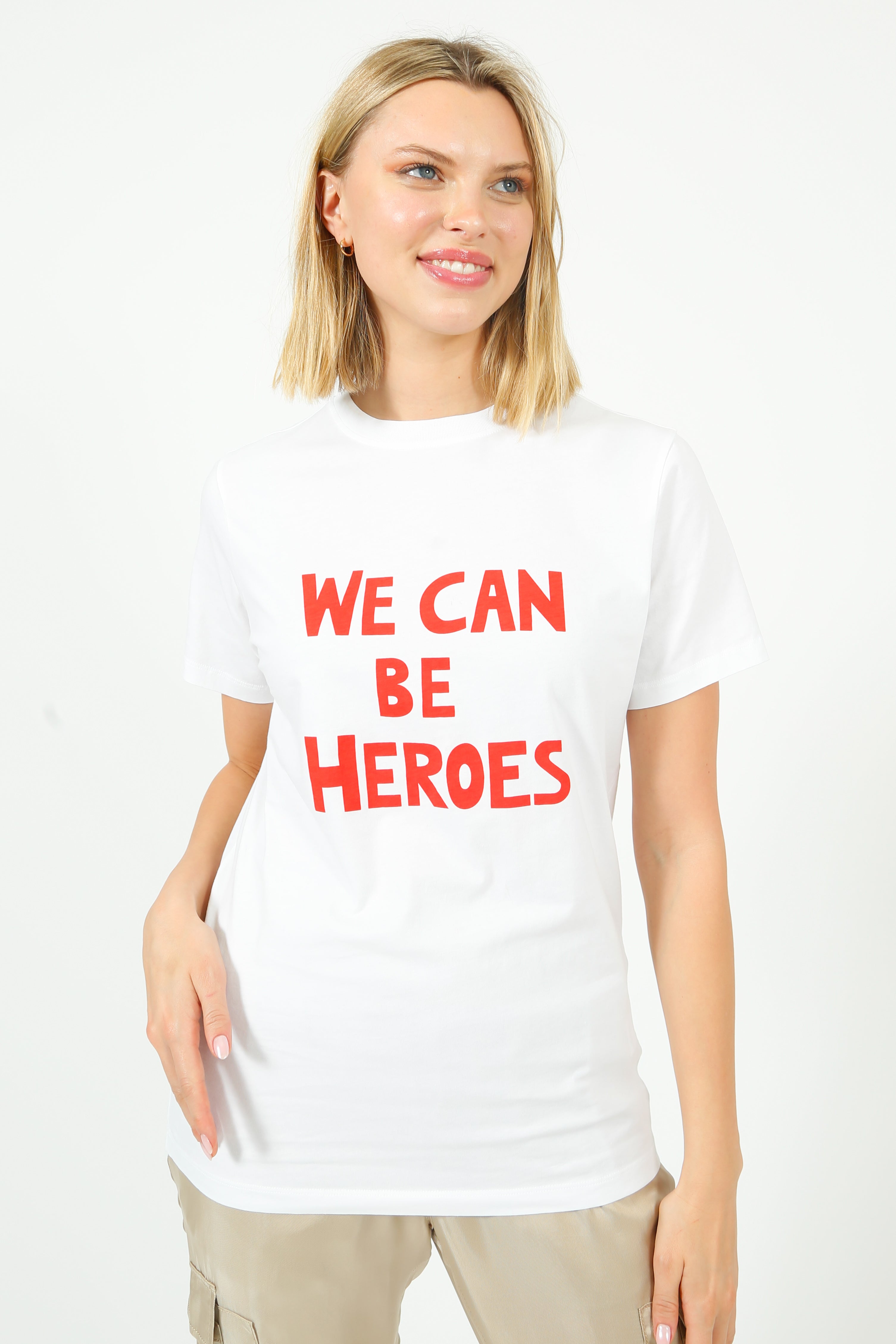 BF We Can Be Heros Tee in White, Red