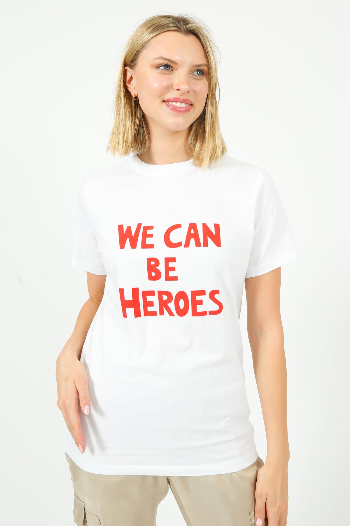 BF We Can Be Heros Tee in White, Red