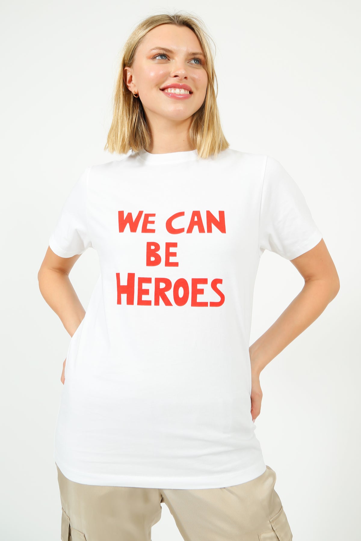 BF We Can Be Heros Tee in White, Red