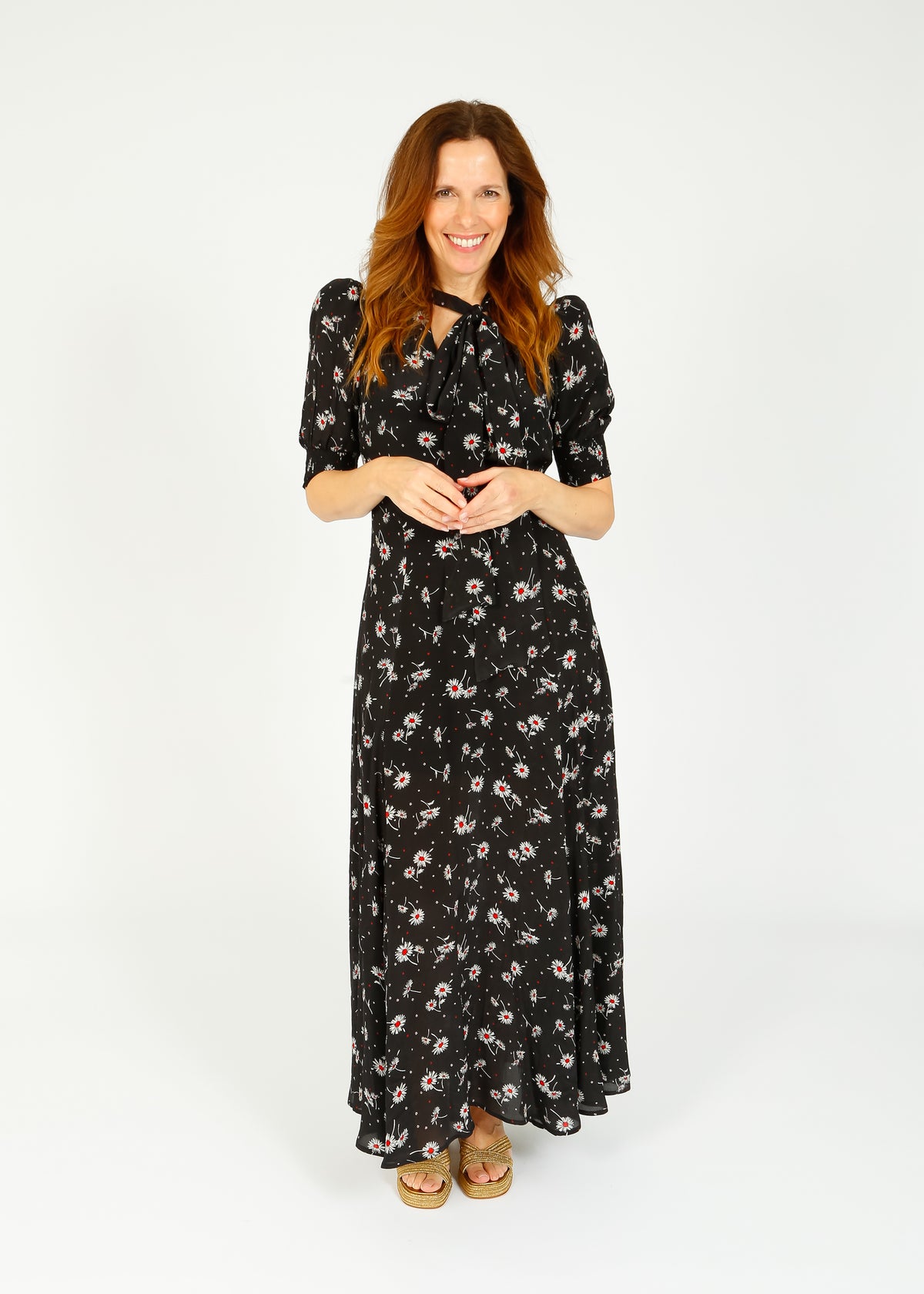 QOA Rhiannon Dress in Black Daisy