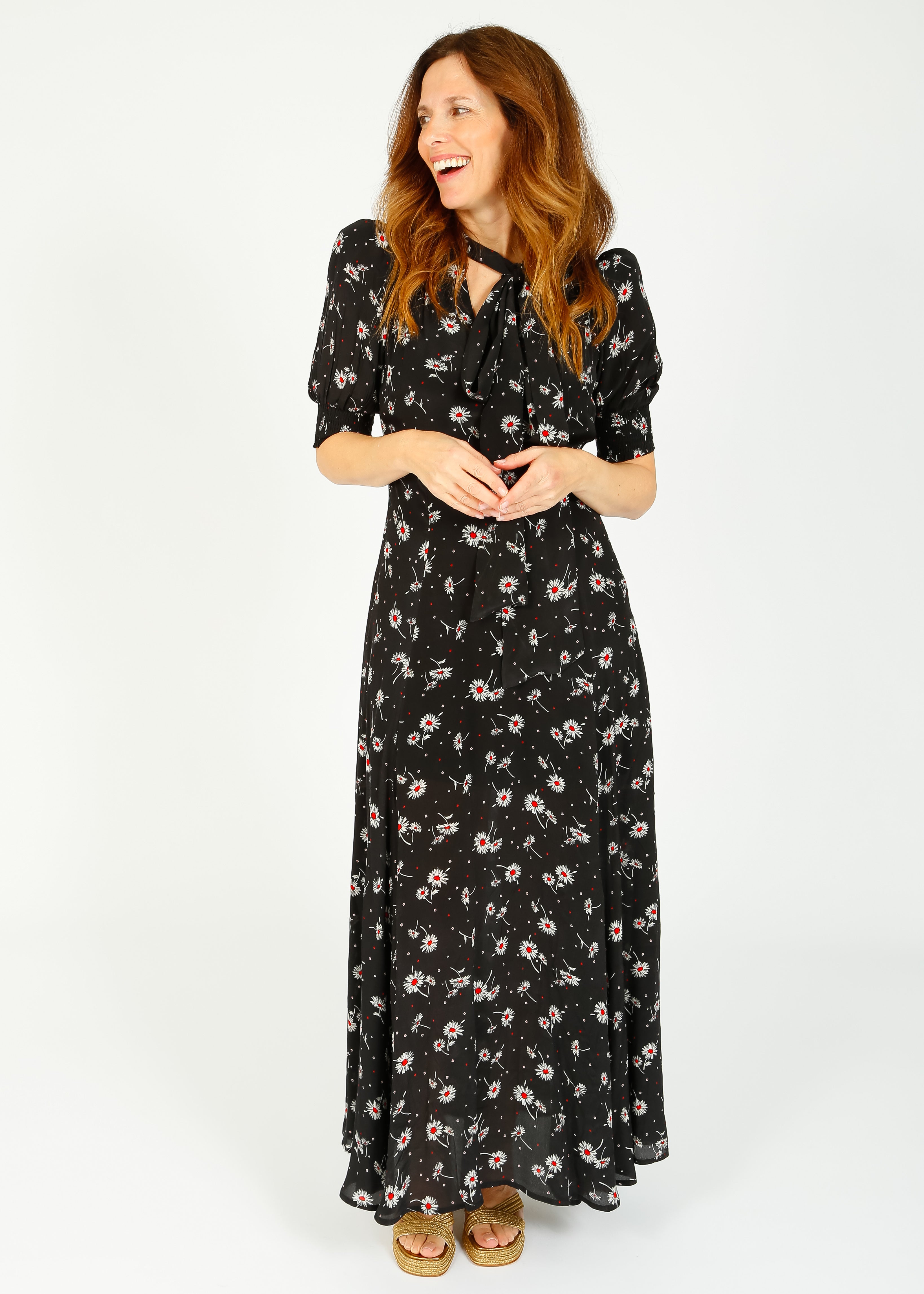 QOA Rhiannon Dress in Black Daisy