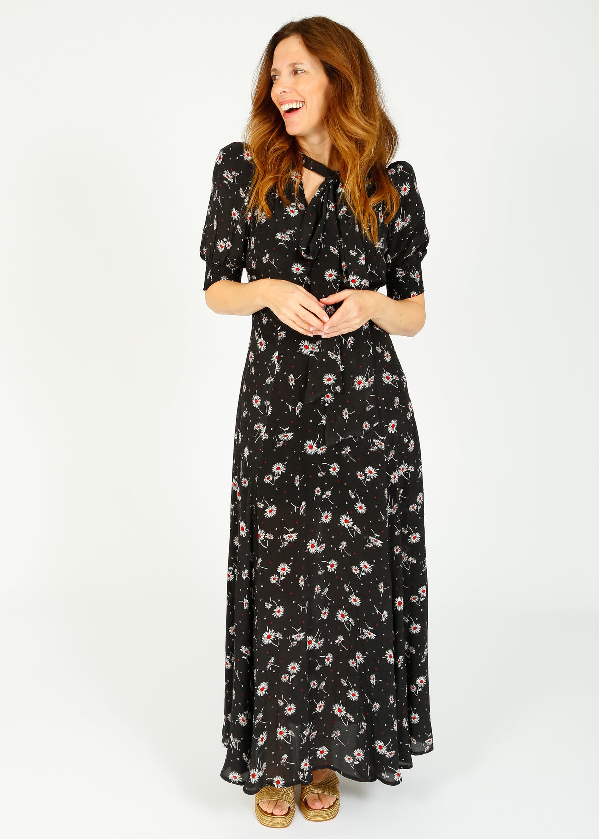 QOA Rhiannon Dress in Black Daisy