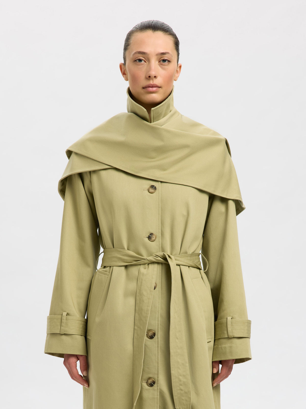 SELECTED Sandra Scarf coat in Slate Green