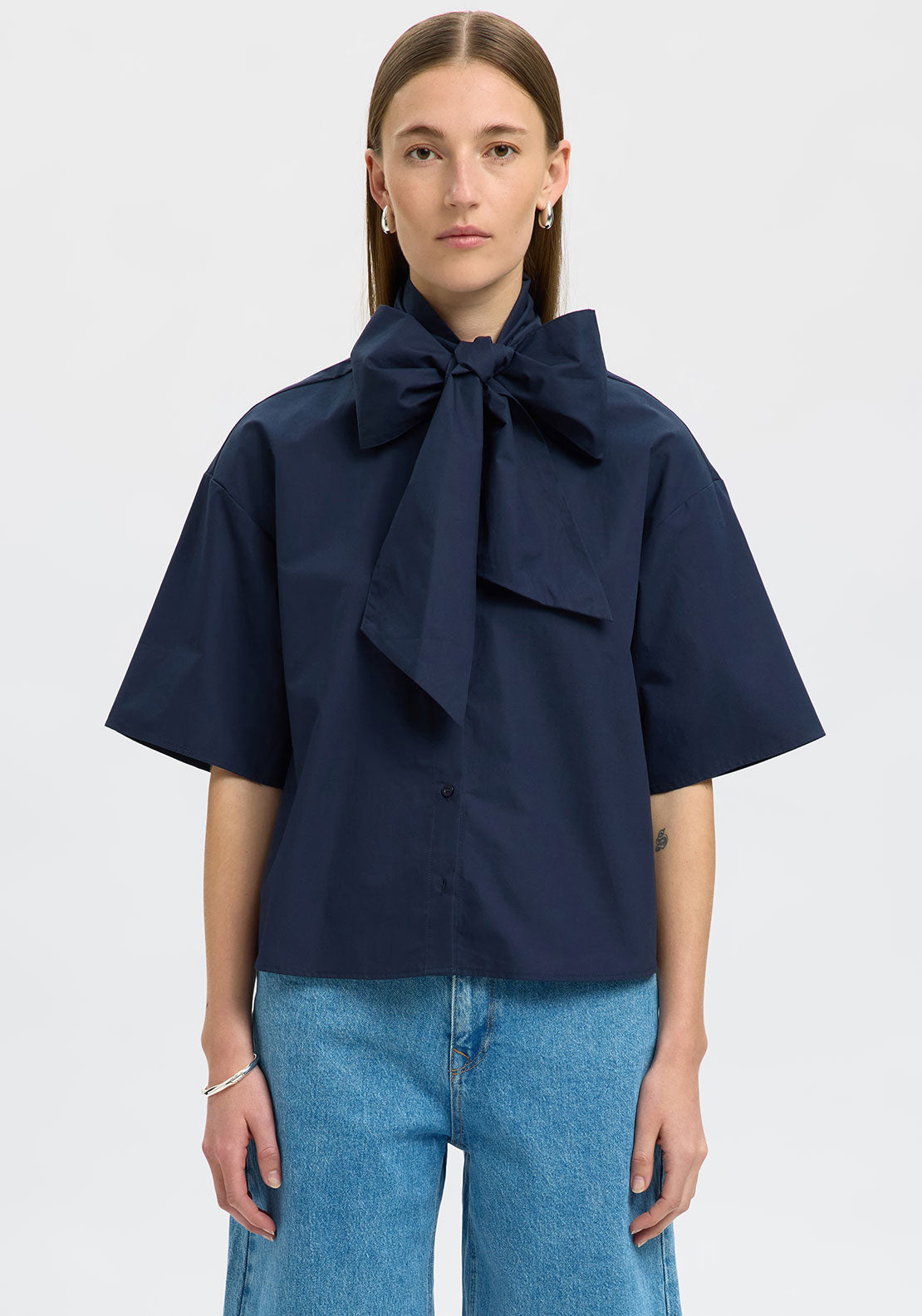 SELECTED Aya Juno Bow Shirt in Dark Sapphire