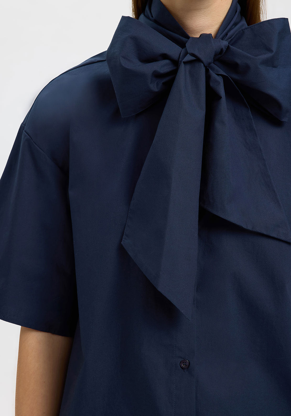 SELECTED Aya Juno Bow Shirt in Dark Sapphire