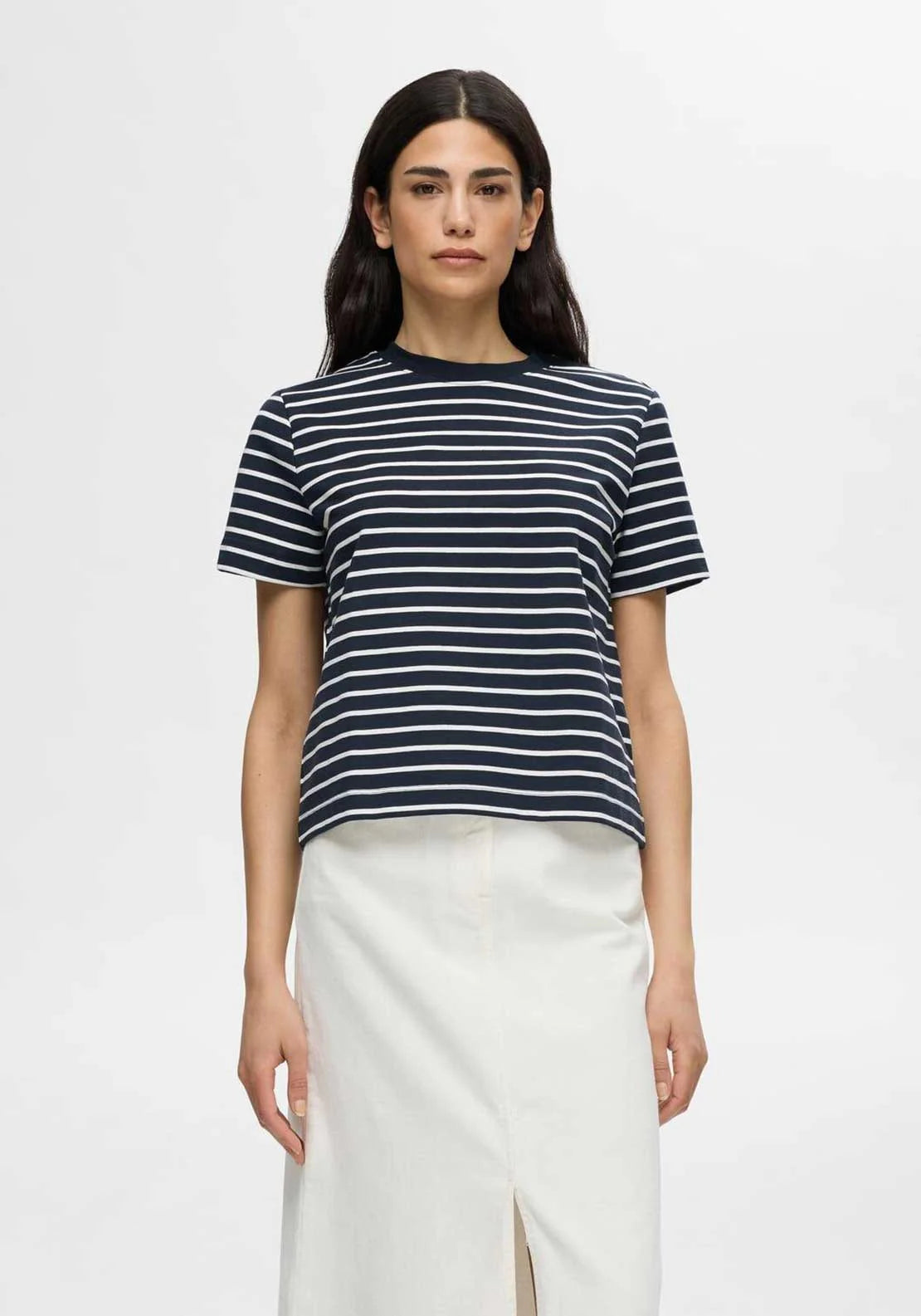 SLF Elfrida SS Boxy Tee in Dark Sapphire Stripes