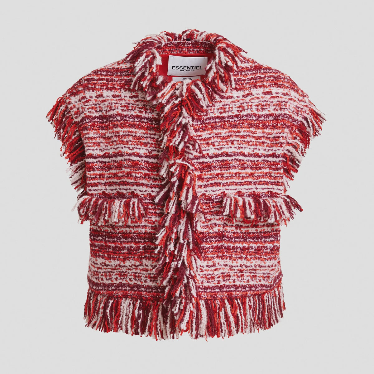 Essentiel Antwerp Ishani Fringed Gilet in Santa Claus