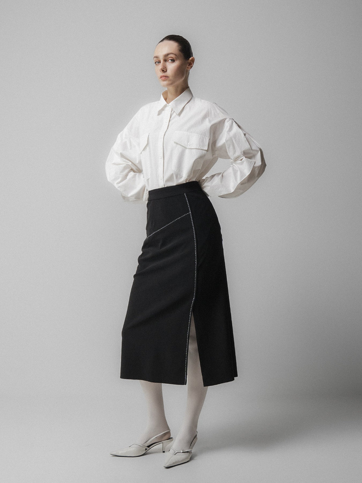 Emin + Paul Back Gathered Shirt in White