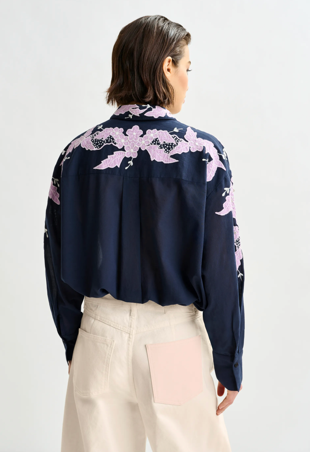 Essentiel Antwerp Ishimbay Embroidered Top in Navy