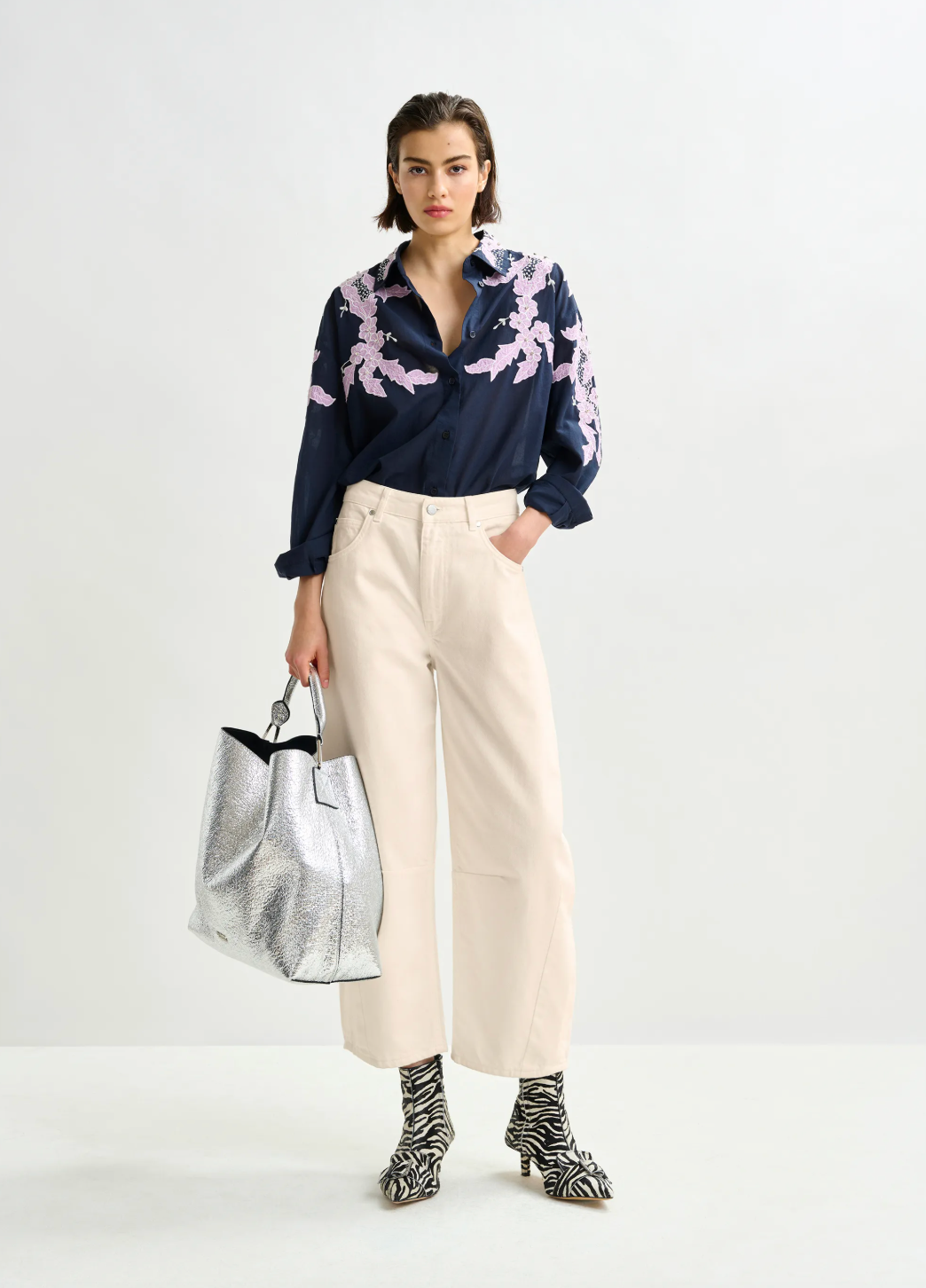 Essentiel Antwerp Ishimbay Embroidered Top in Navy