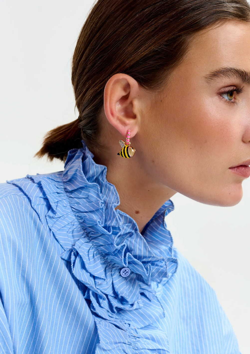 Essentiel Antwerp Ipojuca Ruffle Neckline Shirt in Pale Blue