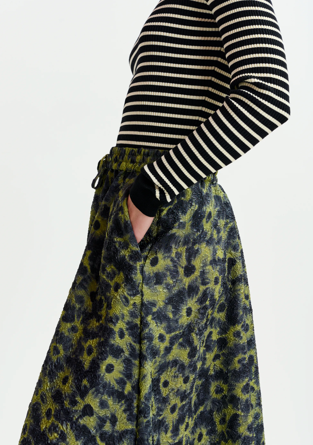 Essentiel Antwerp Isebel Elasticated Midi Skirt in Brat Olive