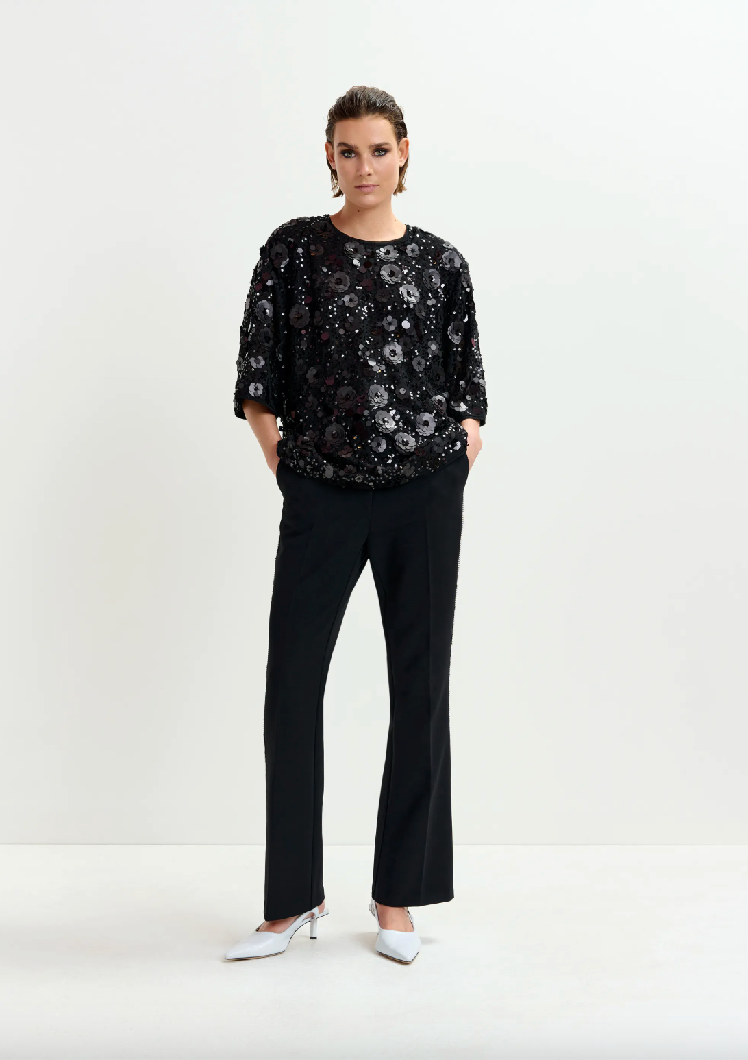 Essentiel Antwerp Isparkle Sequin Top in Black