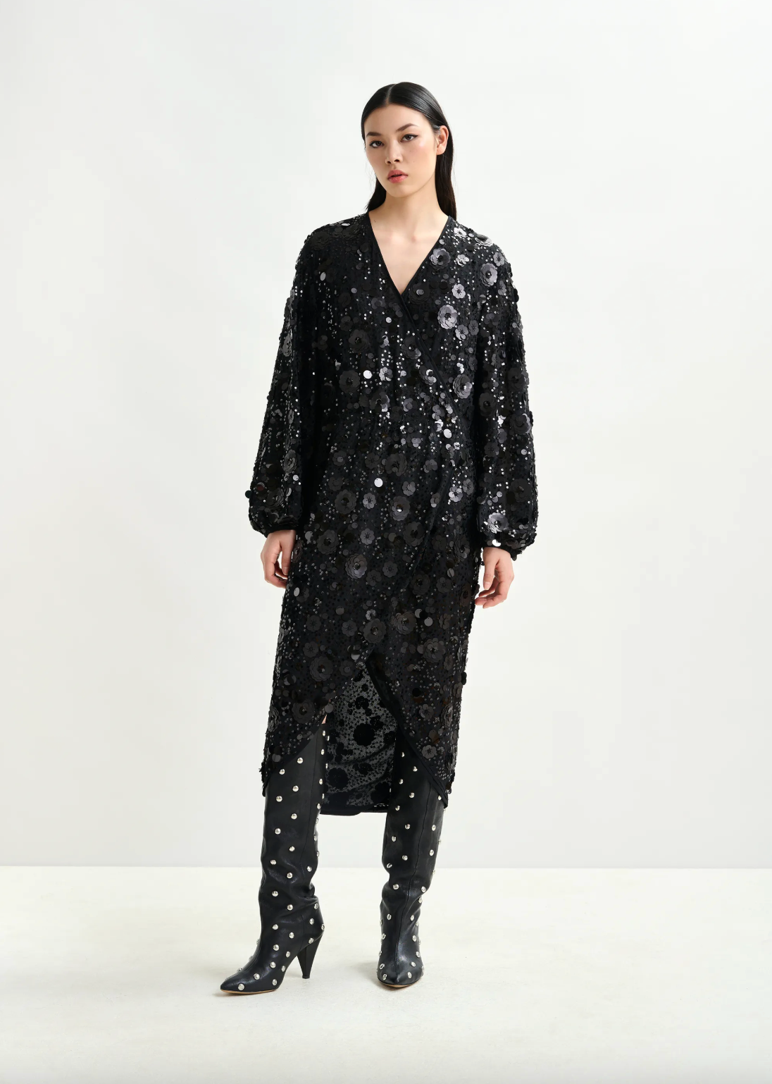 Essentiel Antwerp Ishine Sequin Wrap Dress in Black