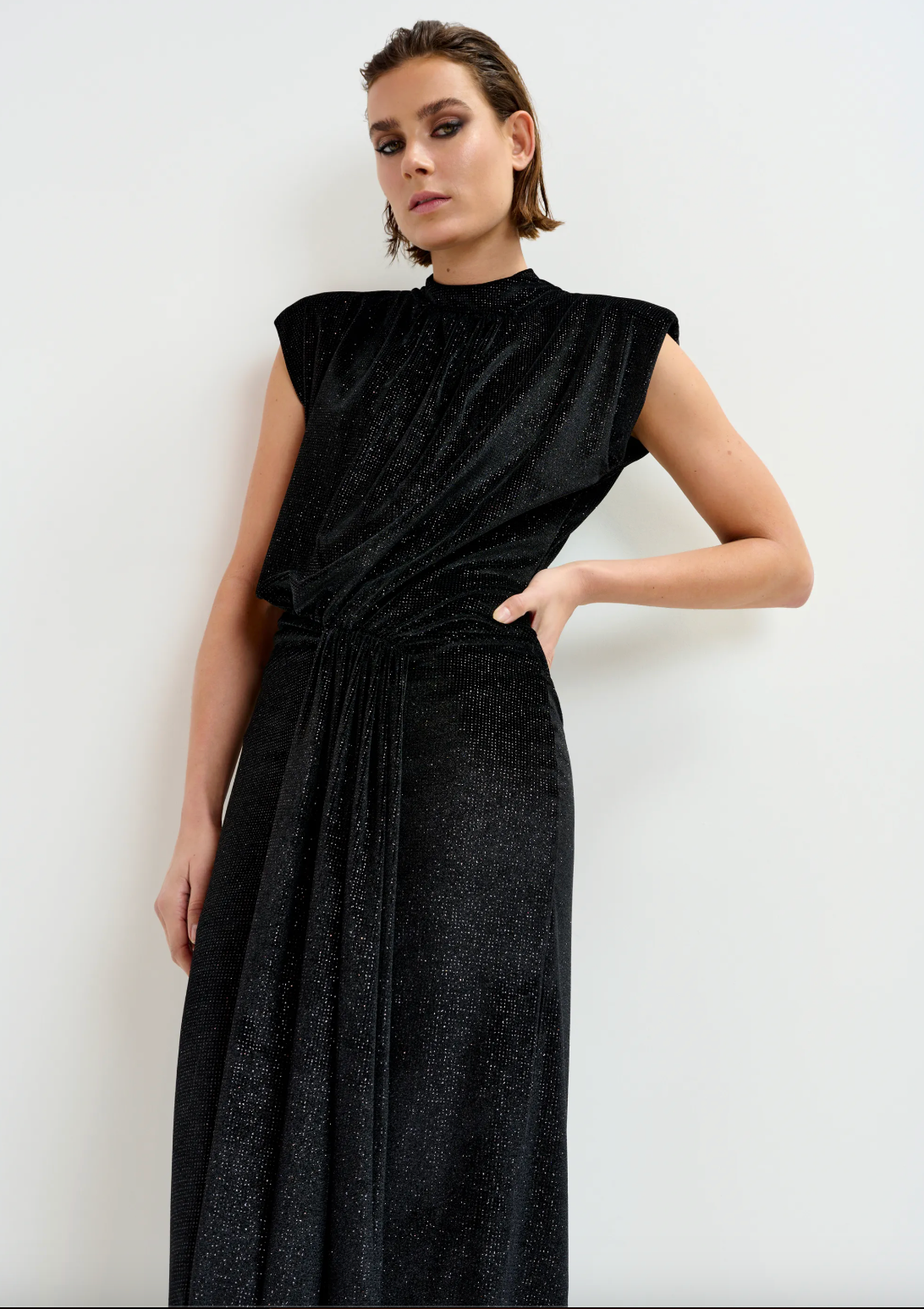 Essentiel Antwerp Inche Velvet Jersey Dress in Black