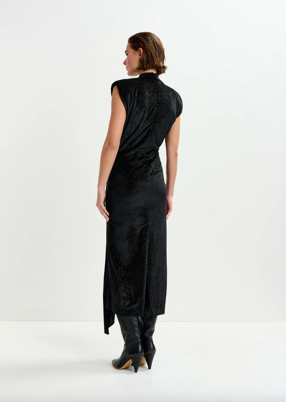 Essentiel Antwerp Inche Velvet Jersey Dress in Black