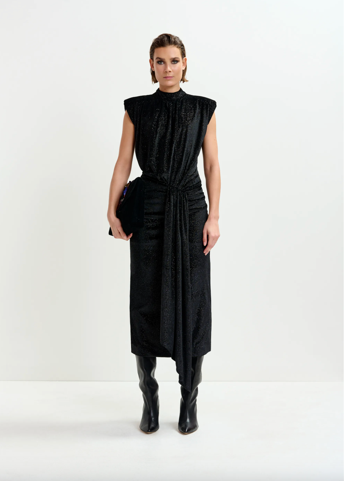 Essentiel Antwerp Inche Velvet Jersey Dress in Black