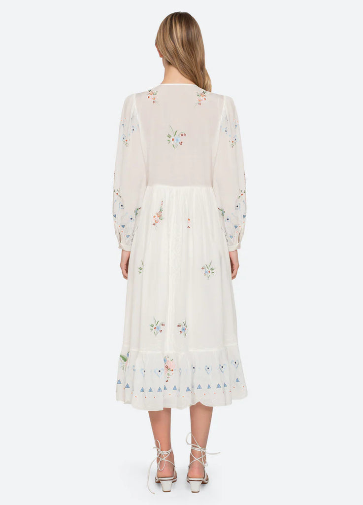 Sea New York Serafina Emb Midi Dress in Cream